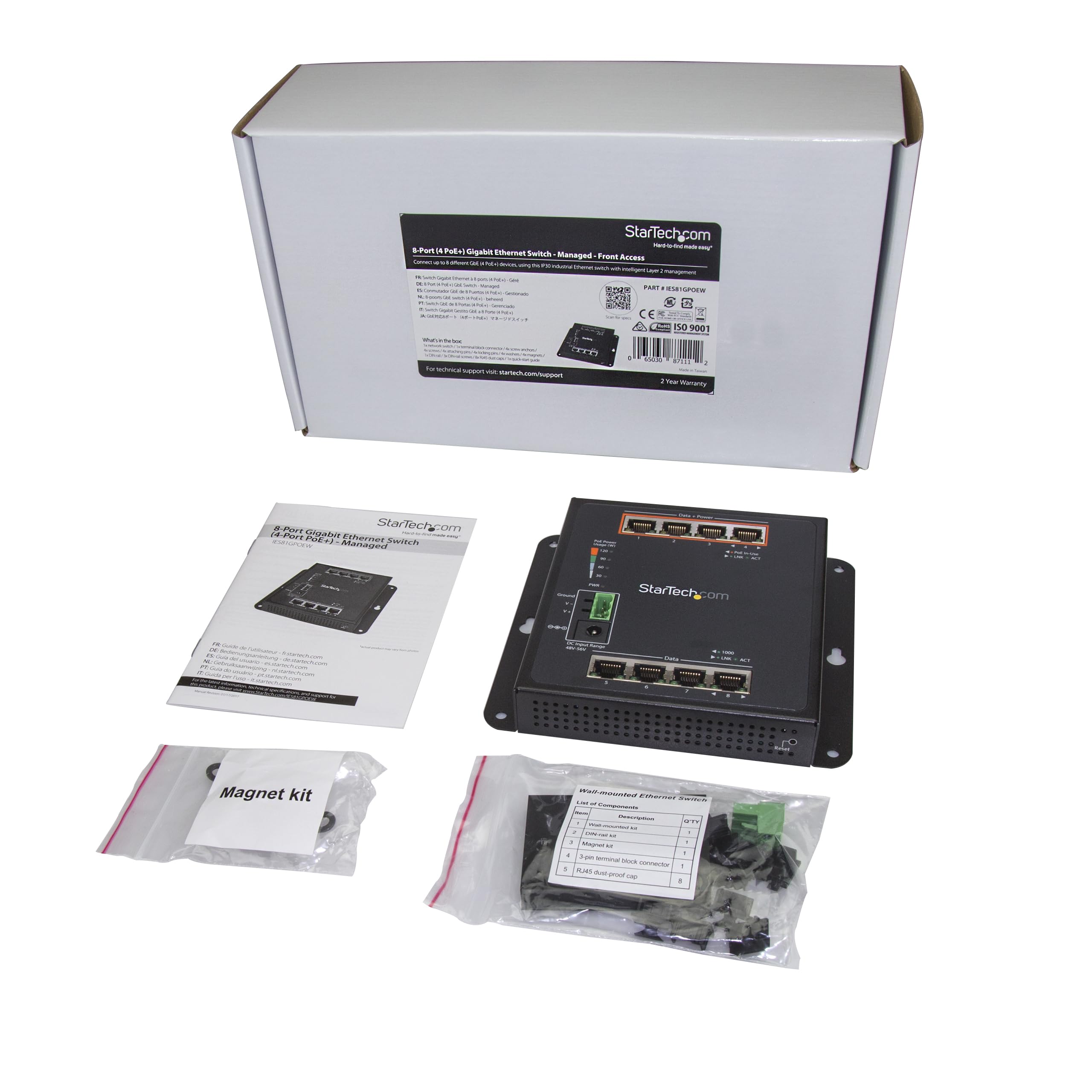 Startech.Com Industrial 8 Port Gigabit Poe Switch   4 X Poe+ 30W   Power Over Ethernet   Hardened Gbe Layer/L2 Managed Switch