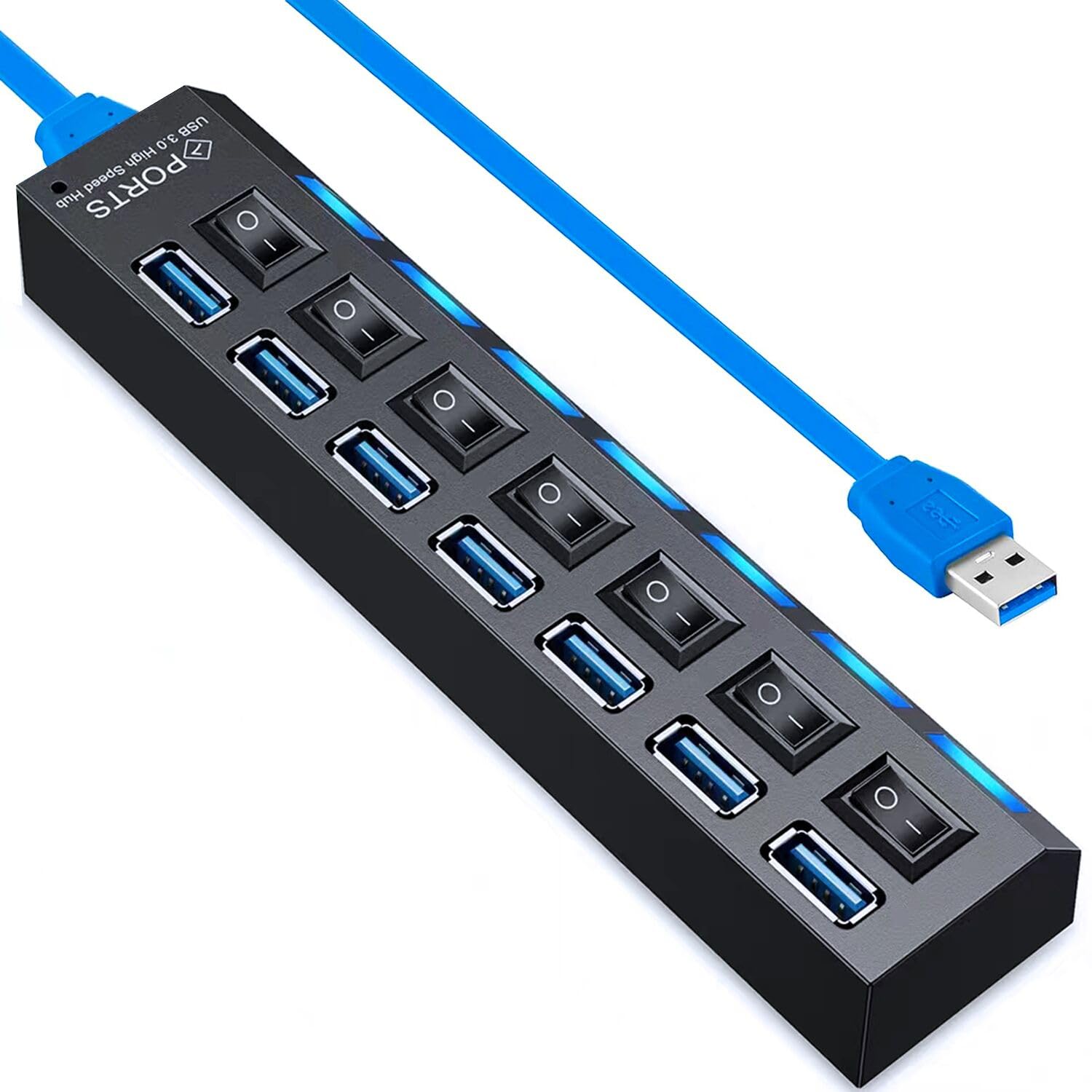USB Hub 3.0, VIENON 7-Port USB Extender USB Splitter with Independent LED Switches Multi USB Port Hub for Laptop, PC, MacBook, M