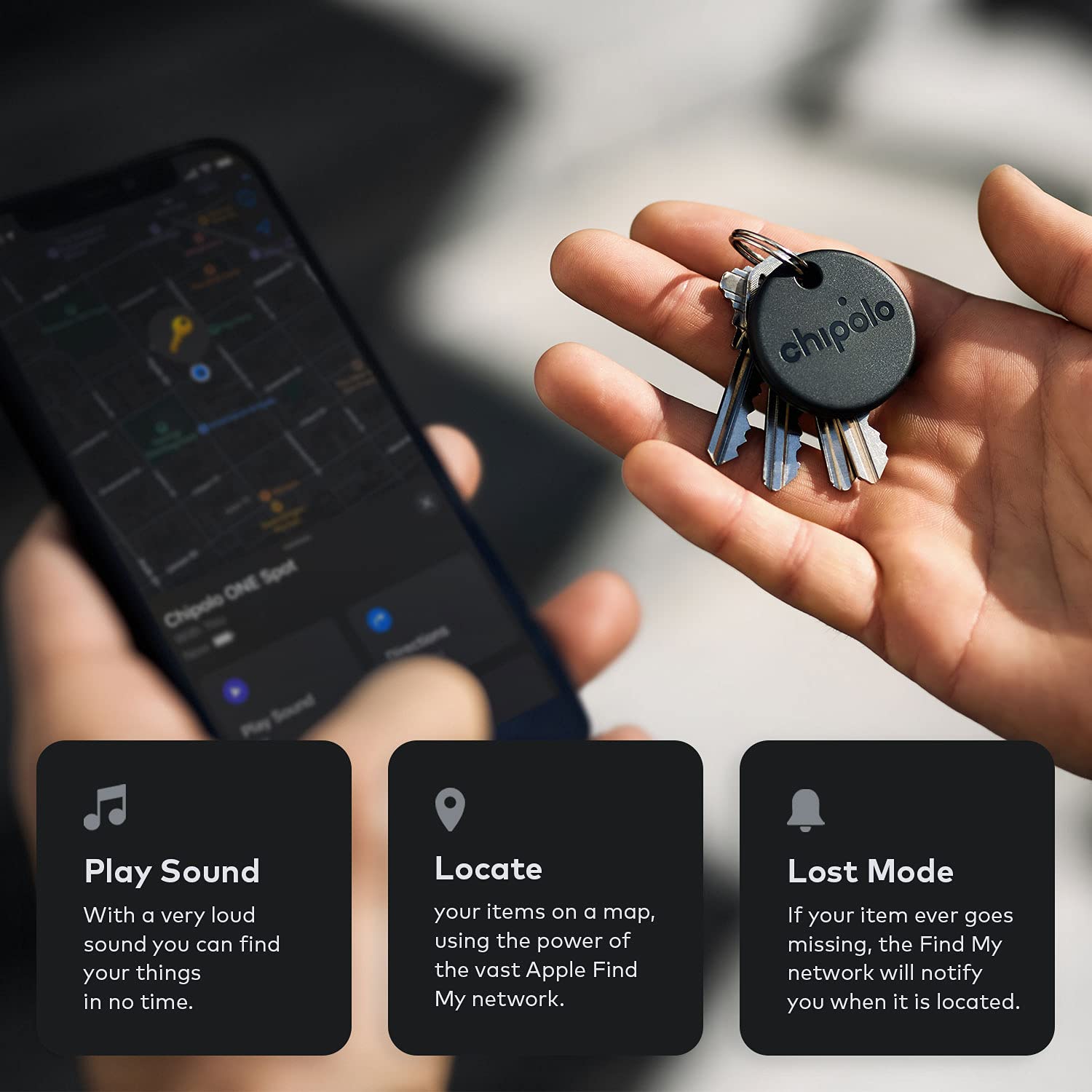 Chipolo One Spot   4 Pack   Finder, Bluetooth Tracker   Works With The Apple Find My App (Only For Ios) (Almost Black)