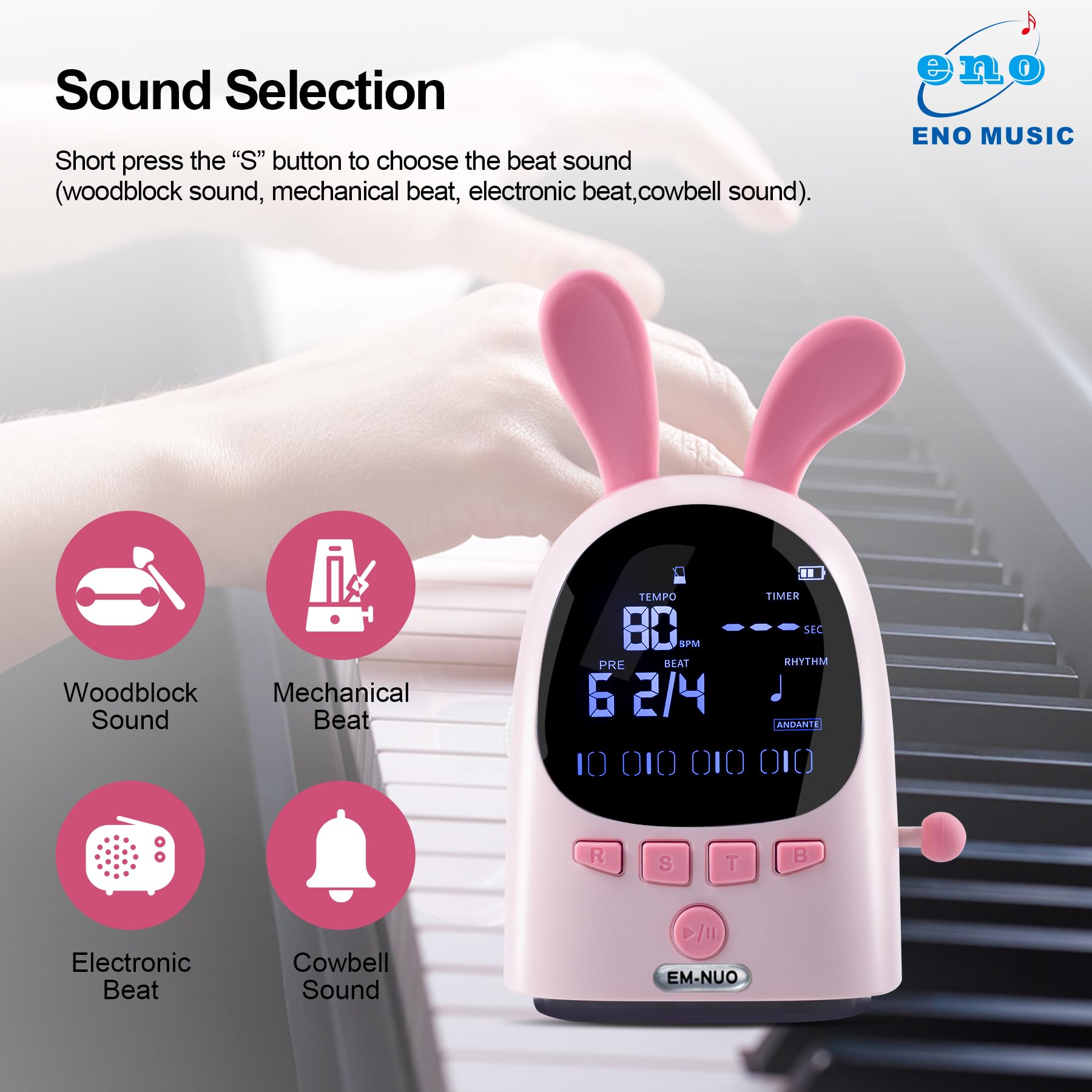 Eno Music Easy Control Rechargeable Electric Metronome For Acoustic Guitar Violin Ukulele Players With Big Sound