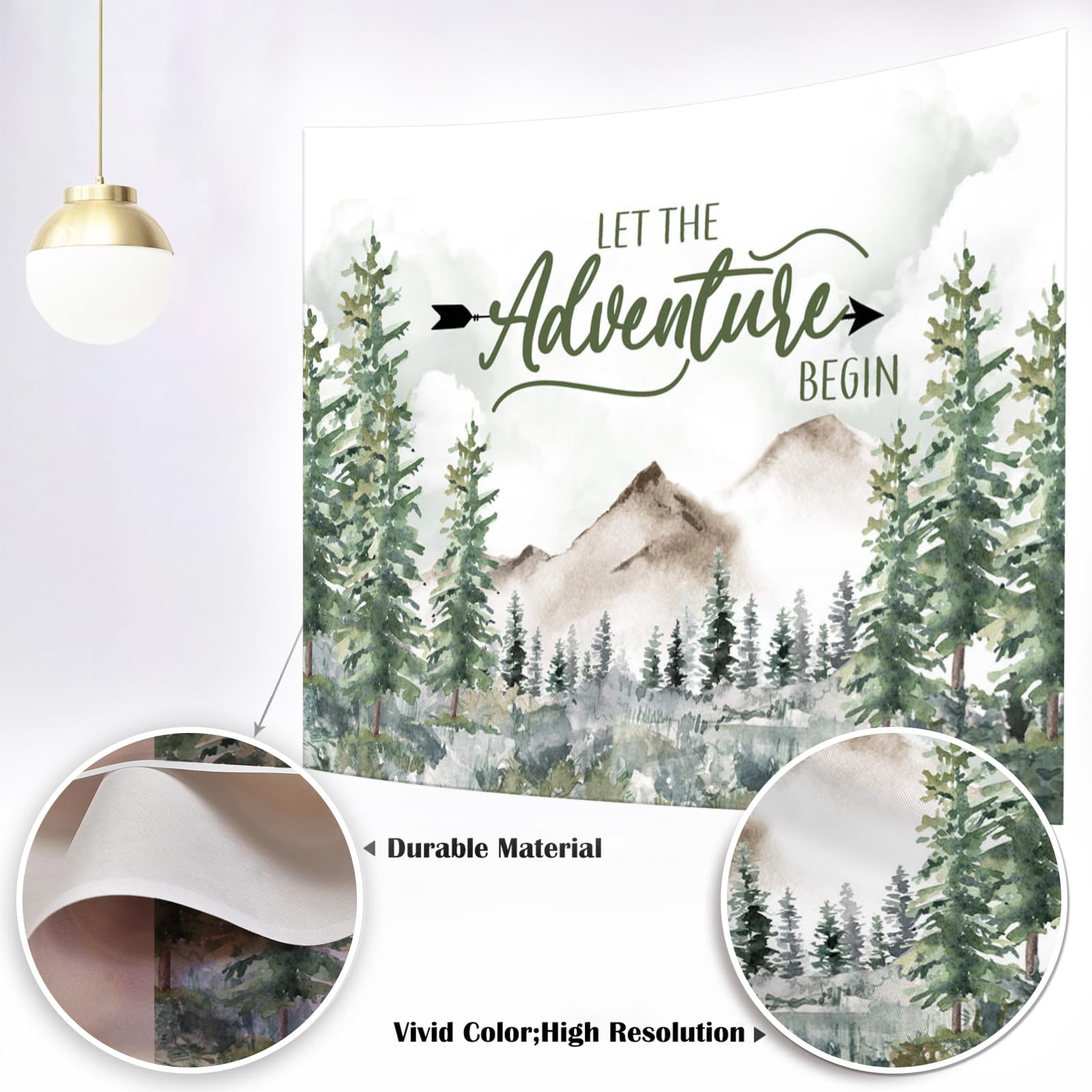 Mocsicka Let The Adventure Begin Backdrop Adventure Awaits Baby Shower Birthday Party Decoration Rustic Forest Mountains Woodlan