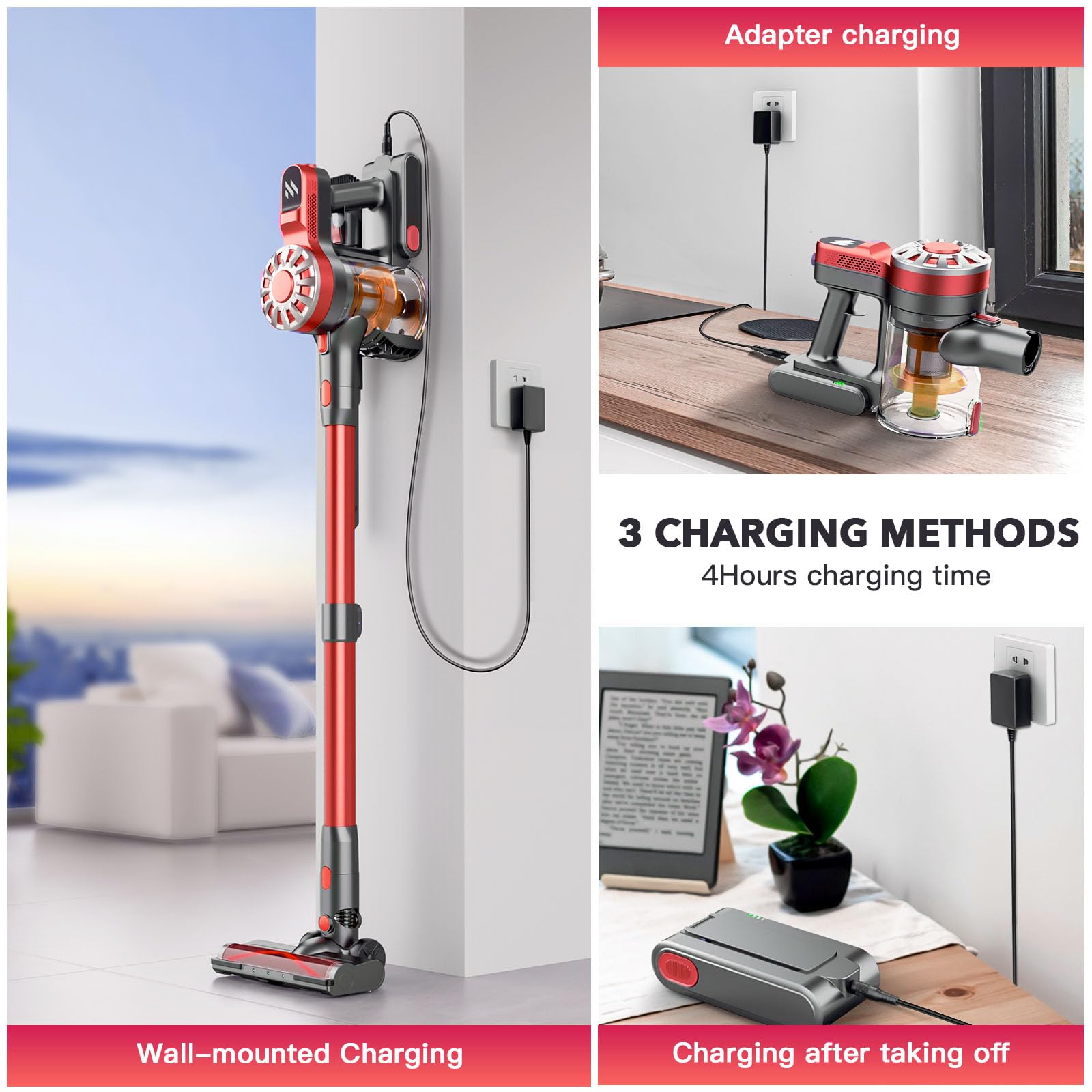 Wlotpo Cordless Vacuum Cleaners For Home With Powerful Suction,Stick Vacuum Cordless Rechargeable,Up To 35 Mins Runtime,Lightwei