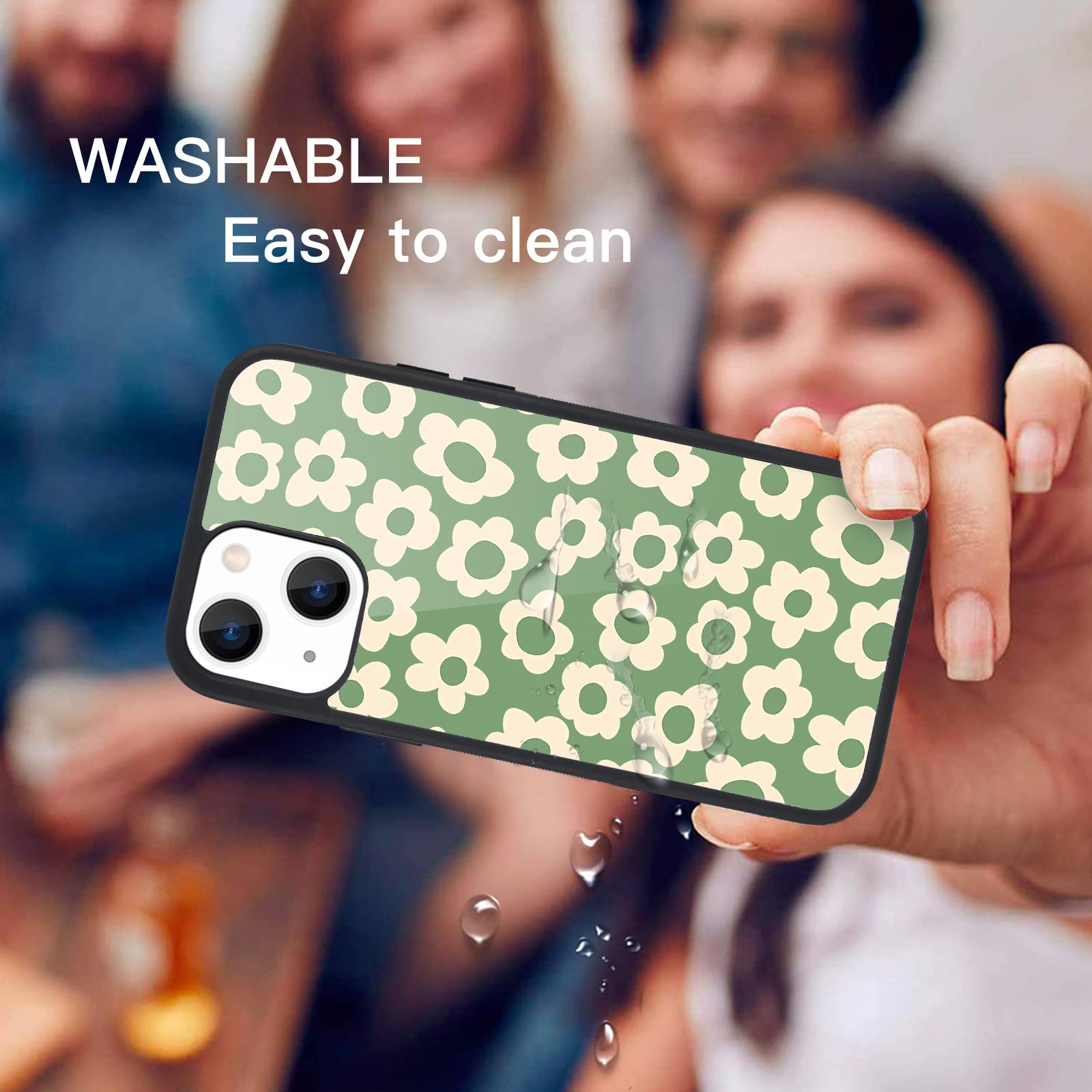 Maycari Compatible With Iphone 13 Mini Case For Children Women Green Flower Design, Hard Back Cover With Floral Pattern Soft Tpu