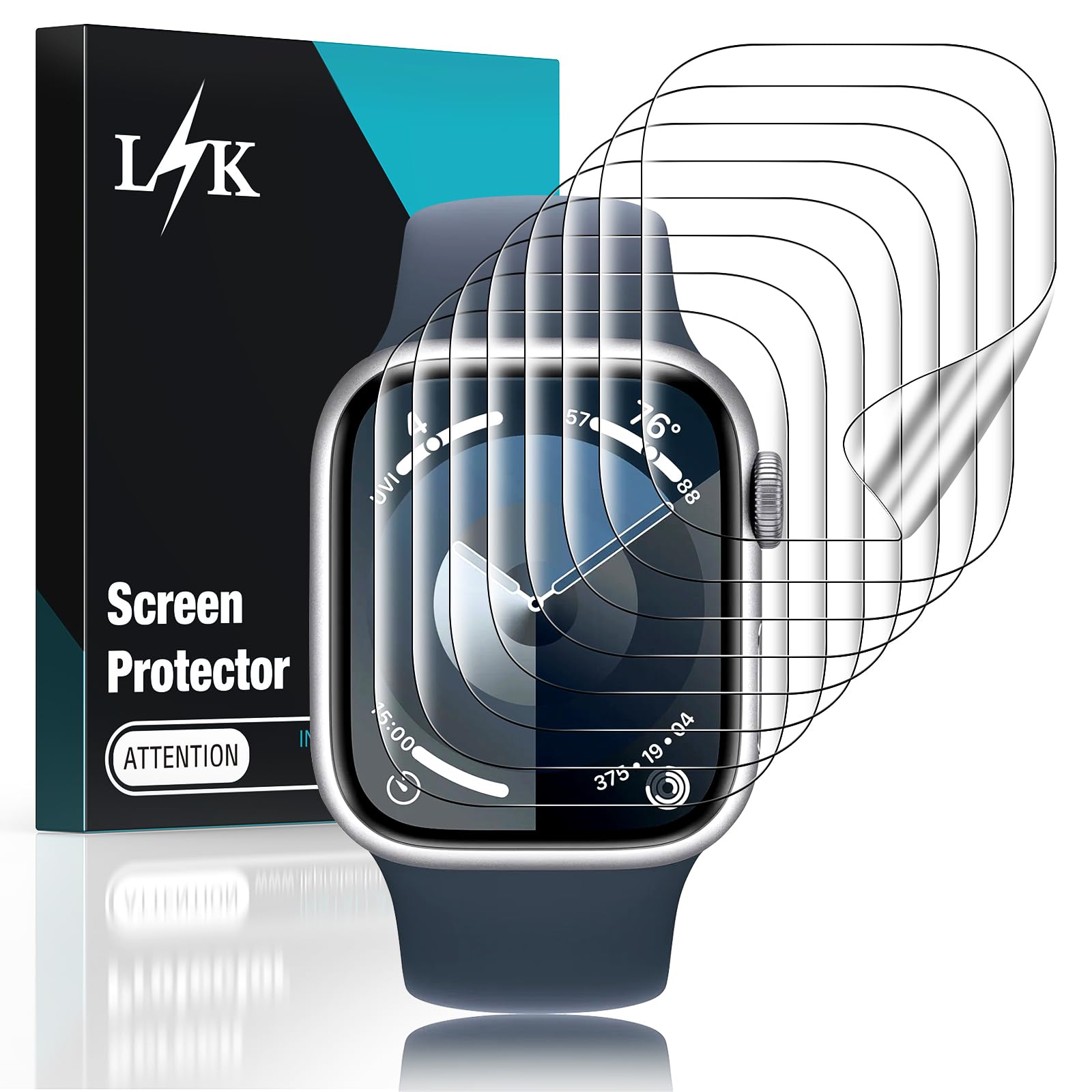 [8 Pack] L?K Designed For Apple Watch Series 9/8/7 Screen Protector 45Mm  [Anti Scratch+Self Healing+Ultra Thin+ 0 Bubble] Hd Tp