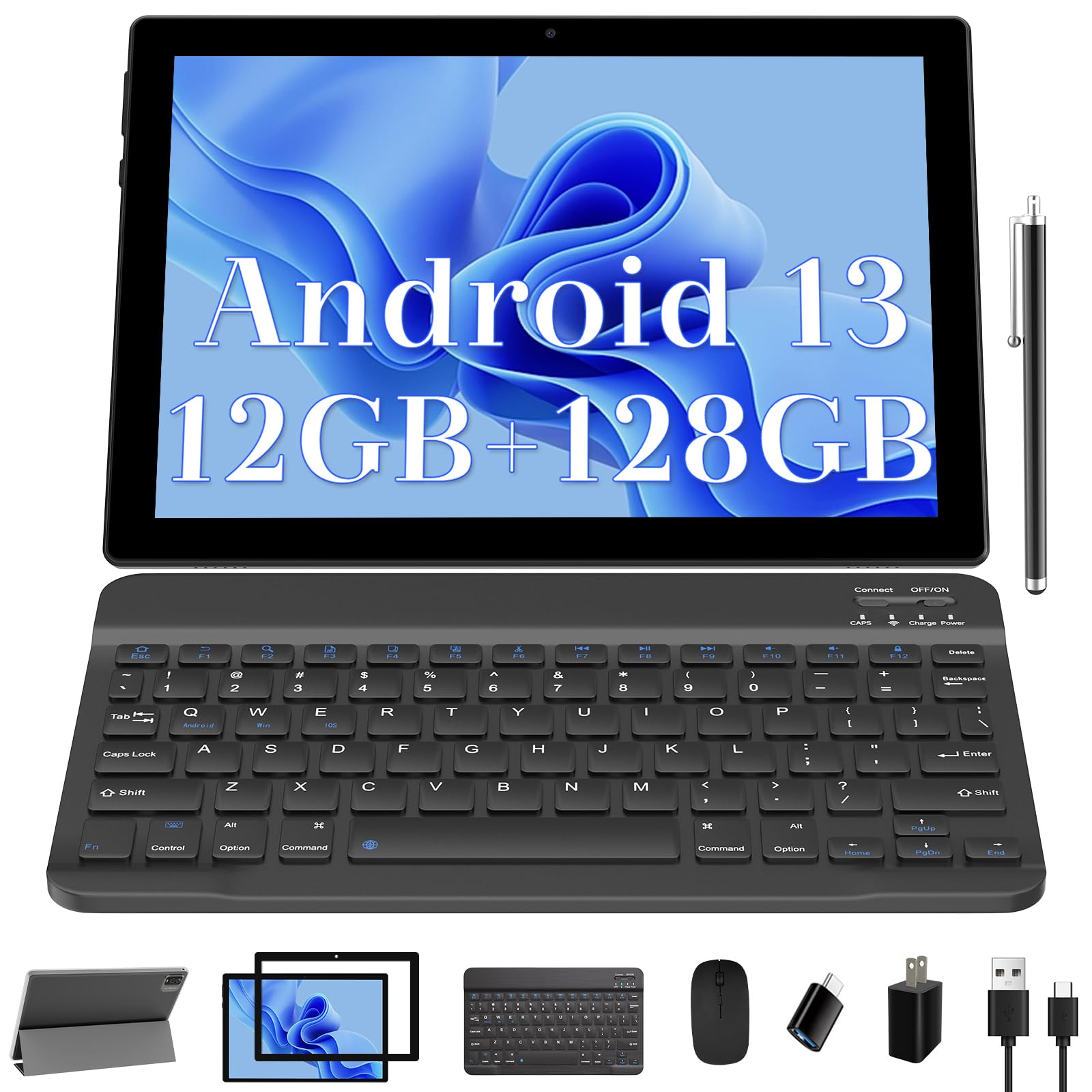 Ruiqiai 2024 Newest Android 13 Tablets, 10 Inch Tablet, 2 In 1 Tablet With Keyboard, 12Gb+128Gb/512Gb Expand, 2.4G/5G Wi Fi 6, B