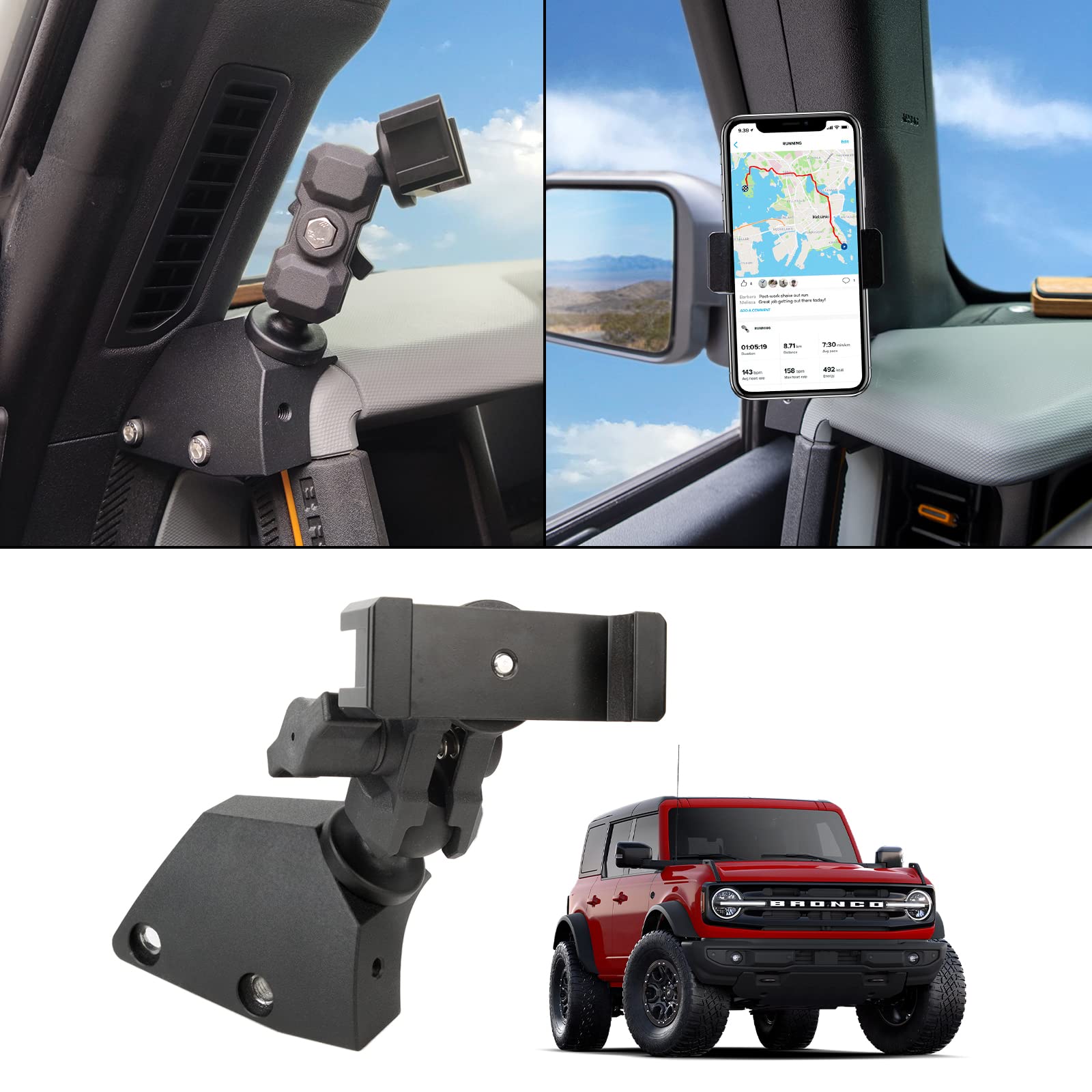 Dashboard Left Side Phone Holder Mount, Anti Shake Stabilizer Custom Adjustable Cell Phone Holder For Ford Bronco Accessories 20