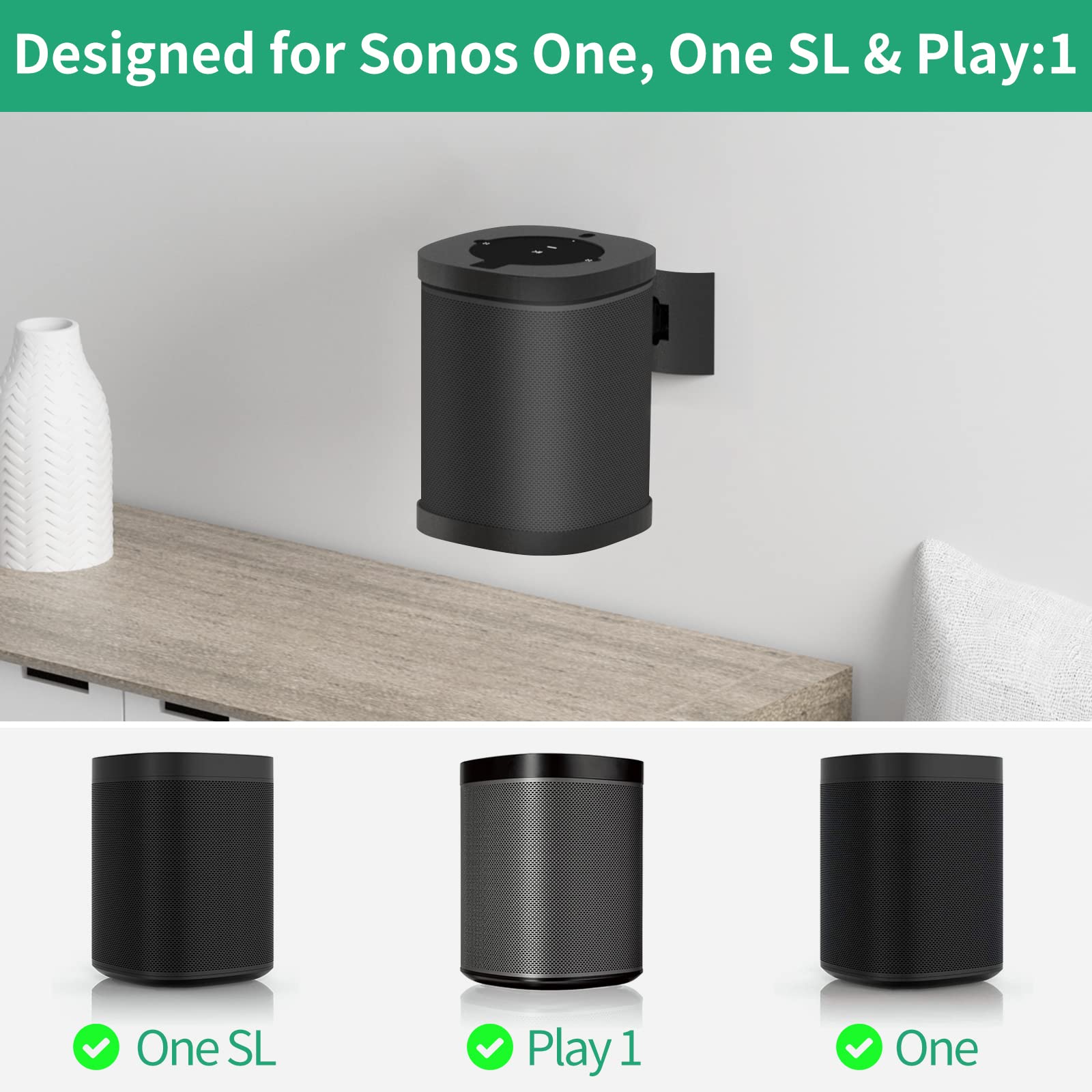 Notiela Speaker Wall Mount And Ceiling Mount For Sonos One, One Sl, Play 1 Speaker Mount   Swivel & Tilt Adjustable Mounting Bra