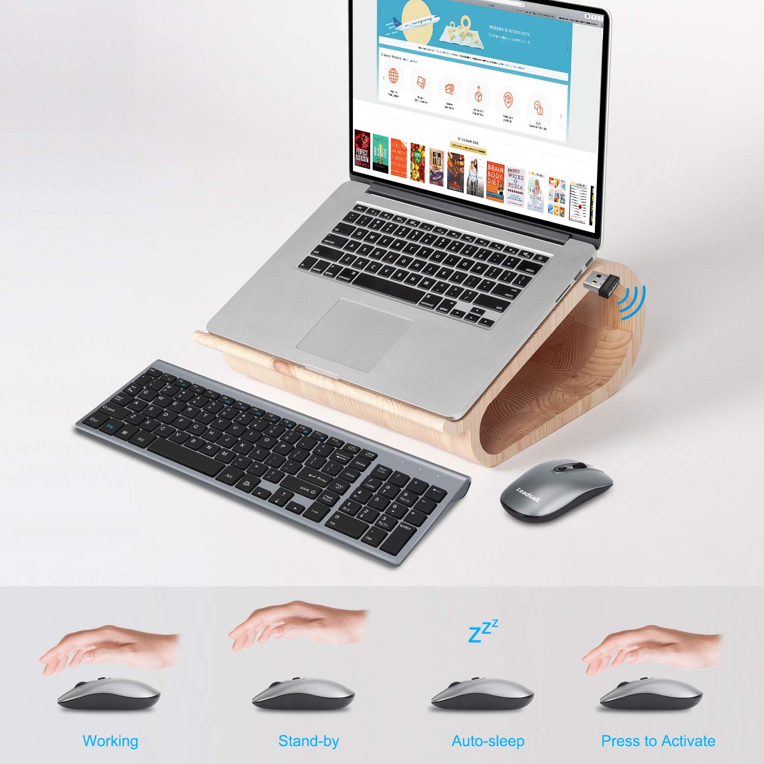 Leadsail Wireless Keyboard And Mouse Combo, Wireless Usb Mouse And Computer Keyboard Set, Compact And Silent For Windows Laptop,