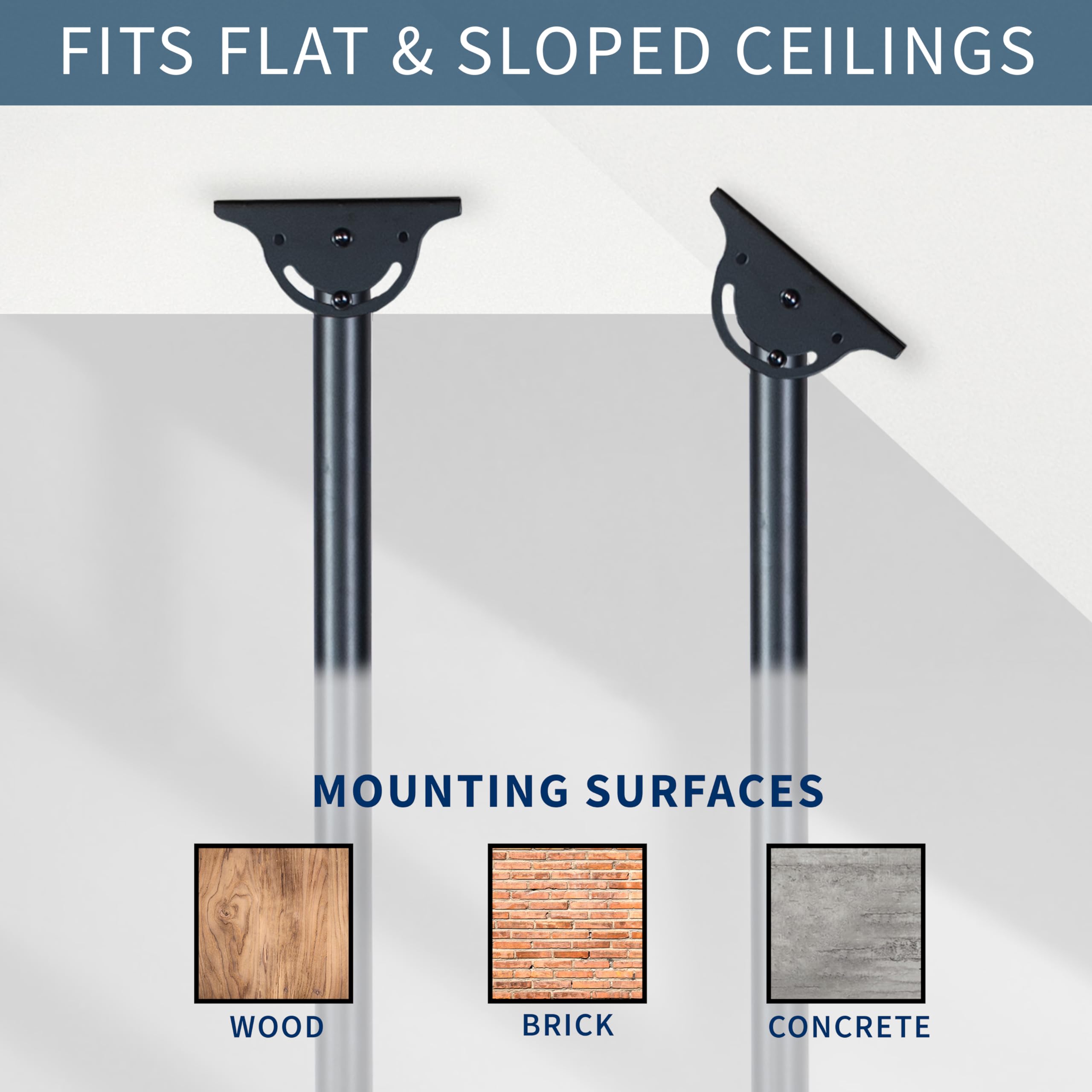 VIVO Ceiling TV Mount for 37 to 90 inch Screens, Telescoping Height Adjustment with 5ft Extension Pole, Fits Pitched/Vaulted Roof, VESA up to 800x400, Black, MOUNT VC90 5