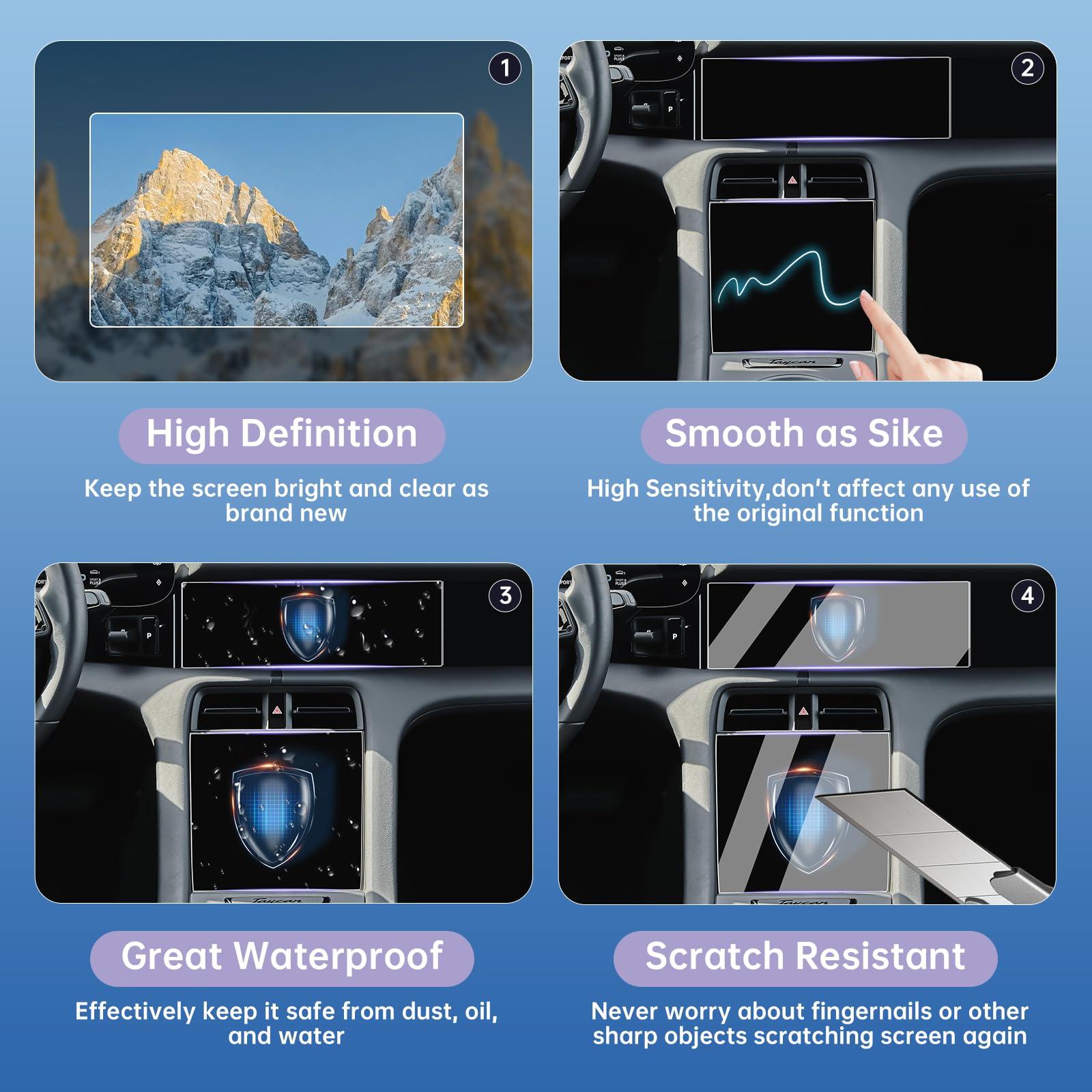 Luwu For 2024 Porsche Taycan Screen Protector,2020 2024 Taycan Front Climate Screen Protector 2024 Porsche Taycan Accessories Tpu Plastic Anti Scratch 2024 Taycan Turbo S Touchscreen Protective Film