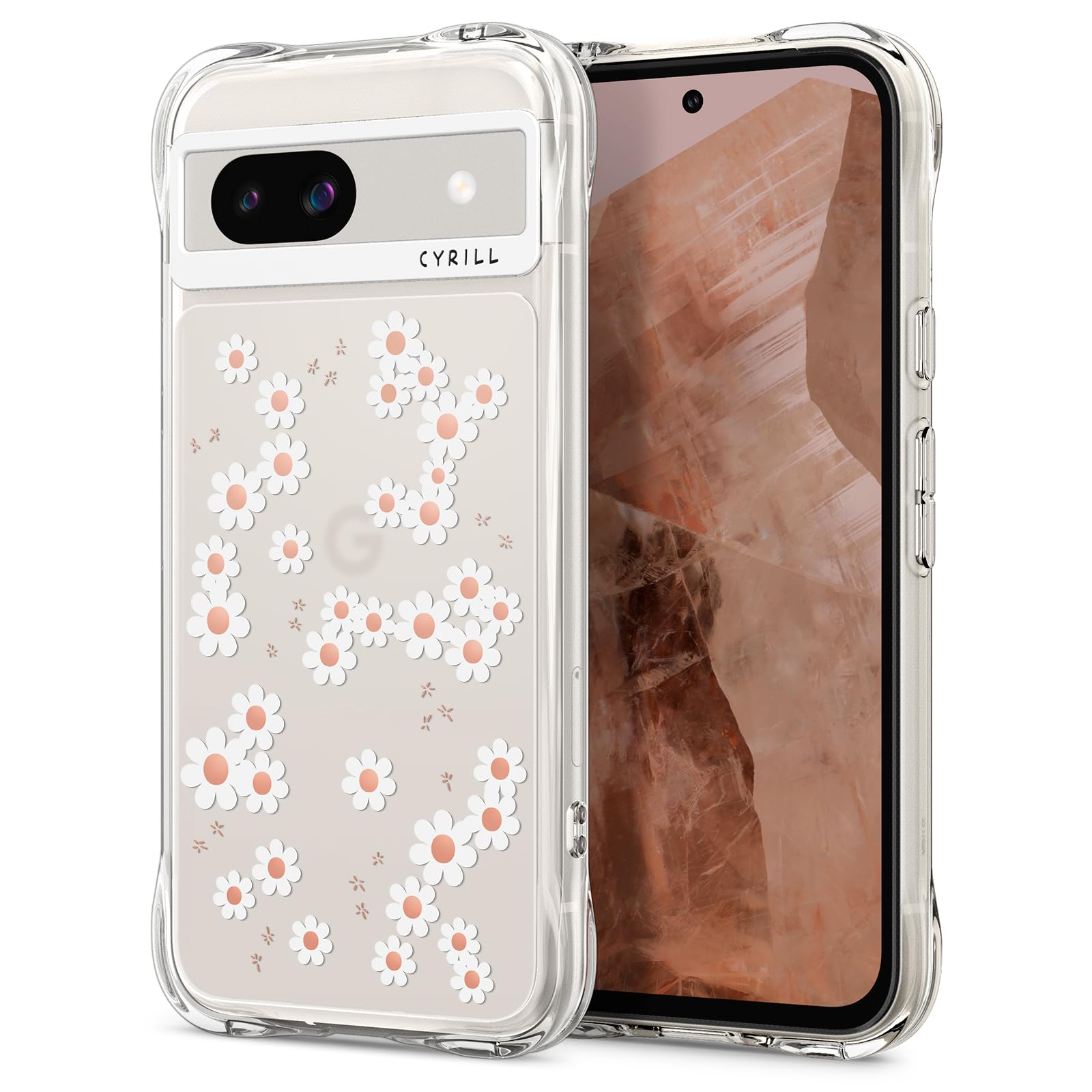 Cyrill Cecile Compatible With Google Pixel 8A Case Clear, Flower Floral Design Cute, [Shock Absorbent] Corner Bumpers Protective