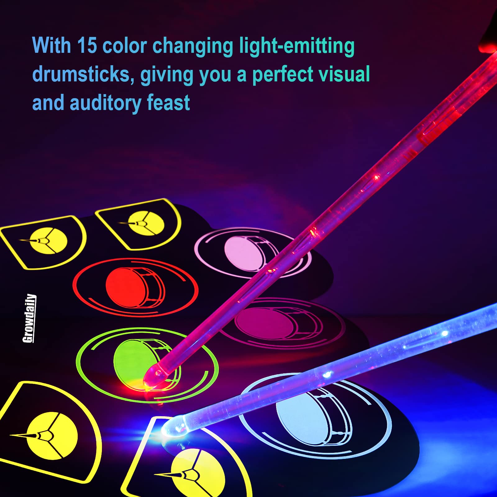 Electric Kids Drum Set,Electronic Drum Set Practice 9 Pads With Stand,Music Recording,Light Up Drum Sticks,Drum Pedal,Midi,Dual