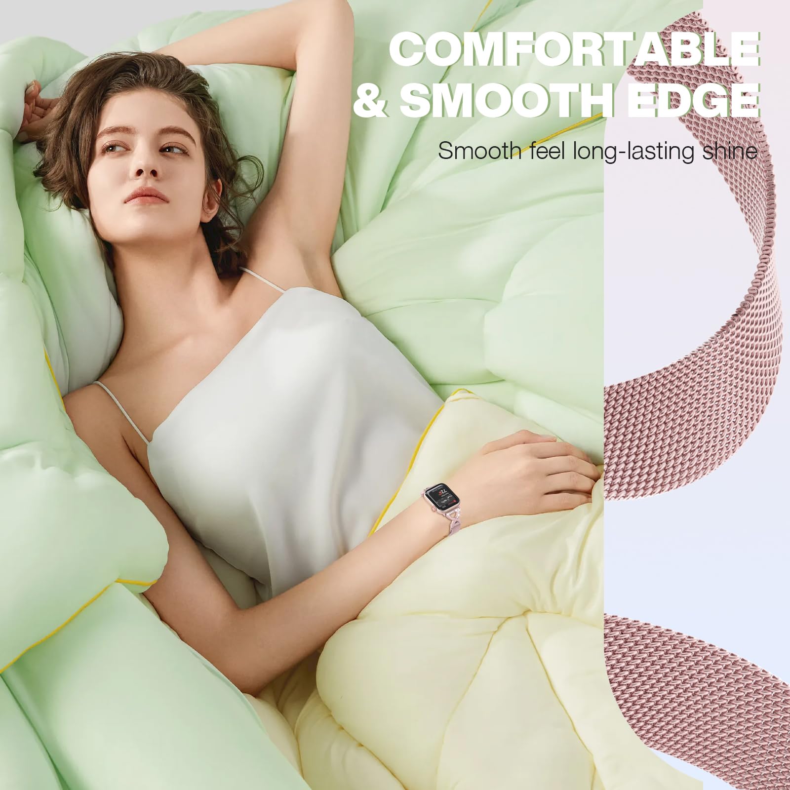 Brg Thin Mesh Loop Compatible With Apple Watch Bands For Women 44Mm 45Mm 46Mm Series 10 9 8 7 6 5 4 3 2 1 Se, Metal Magnetic Sta