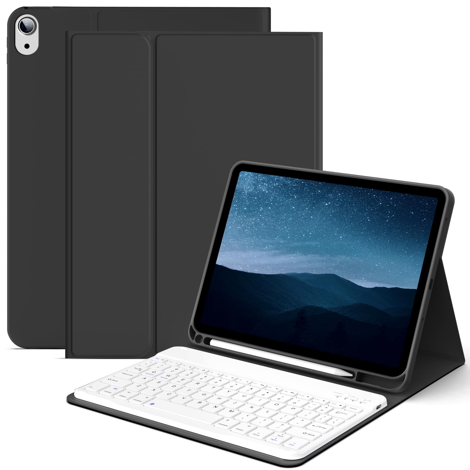 Jksml 10.9 Inch Ipad 10Th Generation Case 2022 With Keyboard And Pencil Holder, Rechargeable Detachable Wireless Bluetooth Keybo