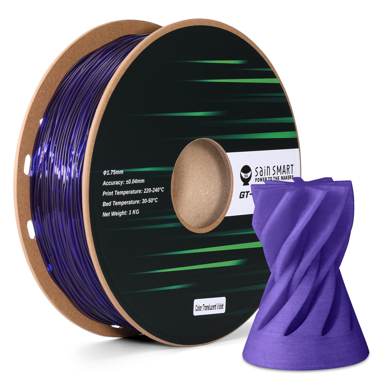 SainSmart TPU Filament 1.75mm, GT-3 Transparent Violet Flexible 3D Printer Filament for High-Speed Printing 500mm/s, 2.2 LBS (1K