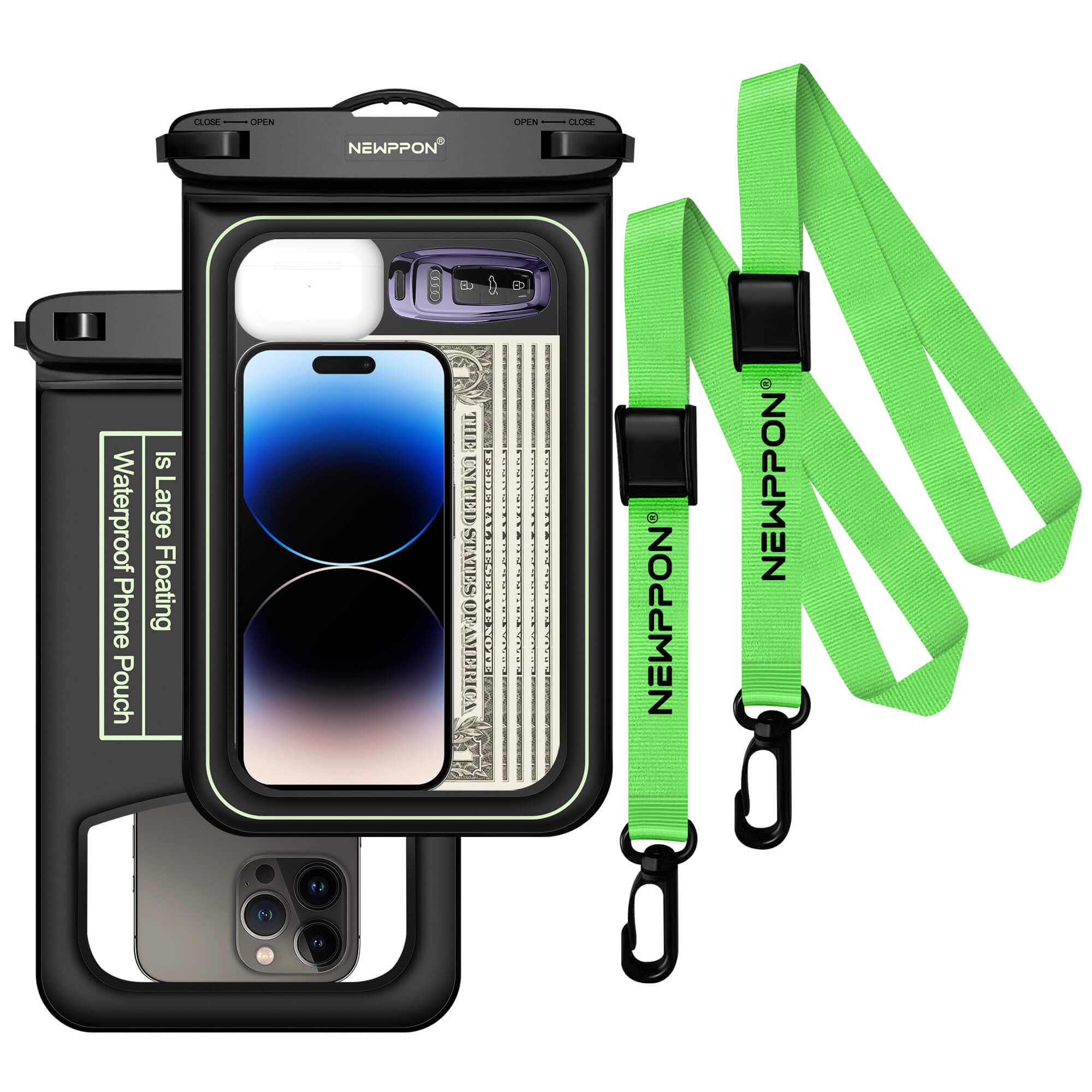 10.5 Large Floating Waterproof Phone Pouch - 2 Pack Float Clear Cell Holder Protector with Lanyard - Universal Floatable Water P