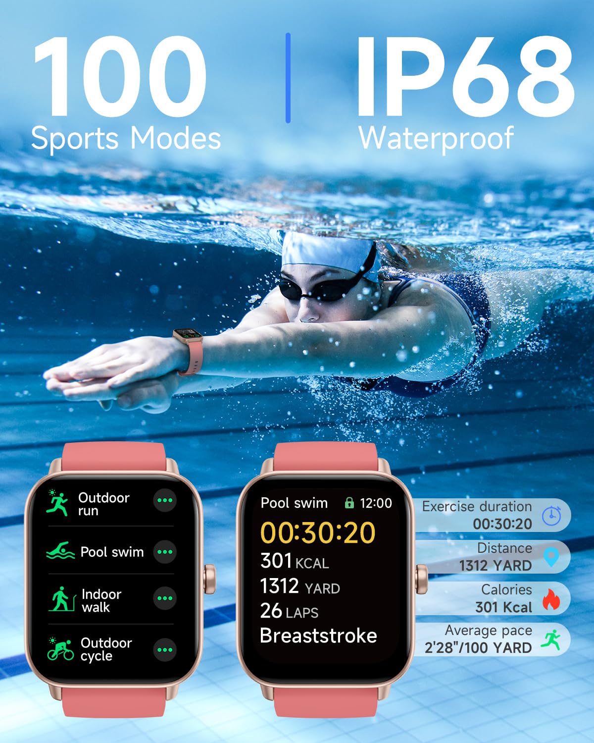 Toobur Smart Watch For Women Alexa Built In, 1.8'' Compatible Android Ios, Answer&Make Call/Heart Rate/Step Counter/Sleep Tracke