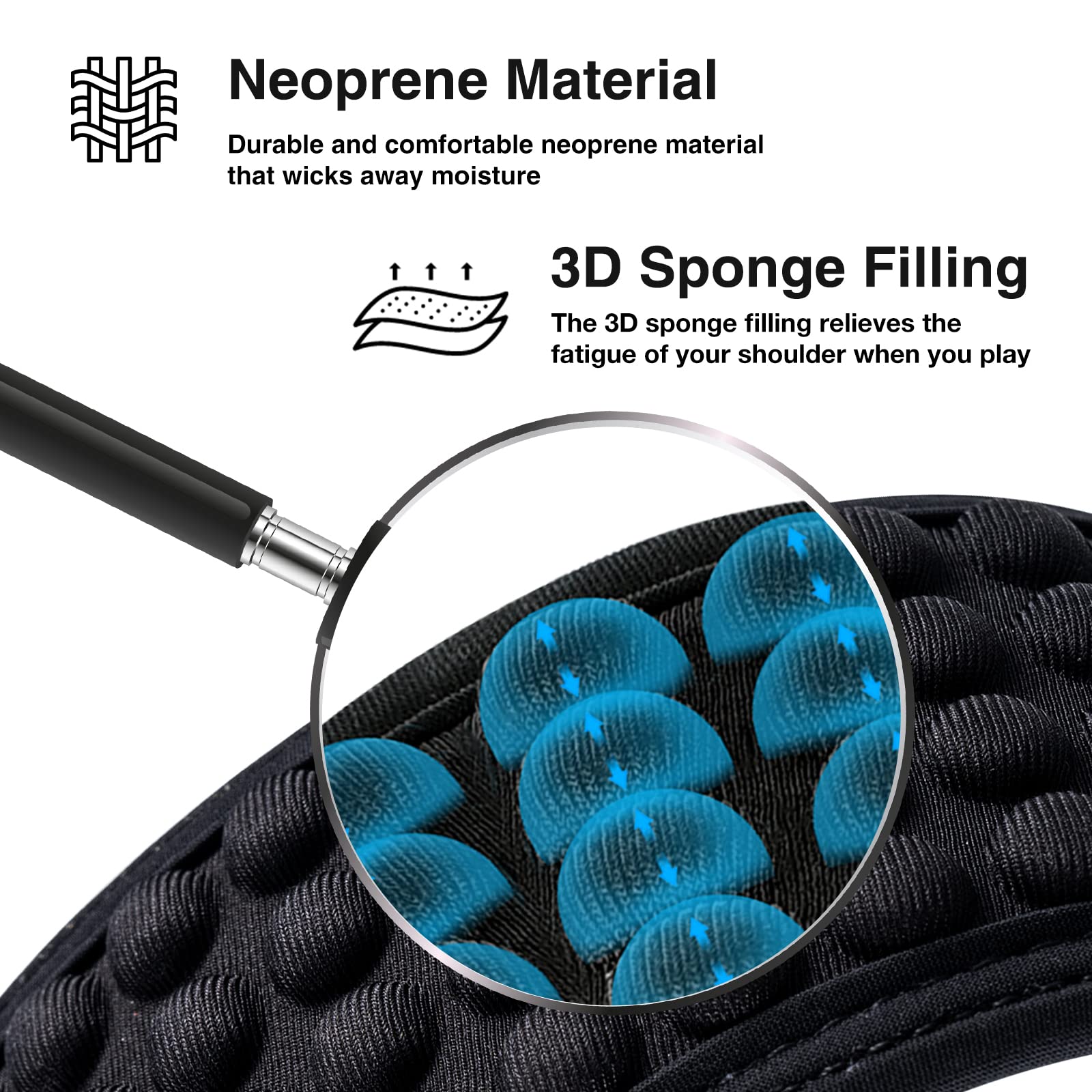 Lekato Guitar Bass Strap For Electric Guitar Bass, 3'' Wide Padded Guitar Strap Neoprene Pad With 3D Sponge Filling Adjustable L