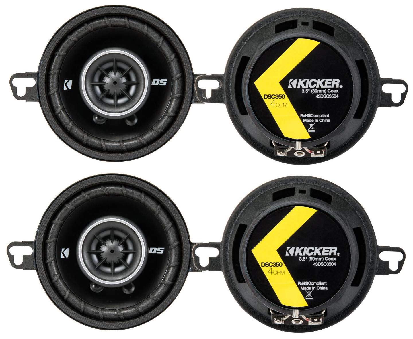 KICKER Speaker Package of 2 Items: Four 3.5 DS Series Coaxial Speakers 4-Ohm - 2X 43DSC3504