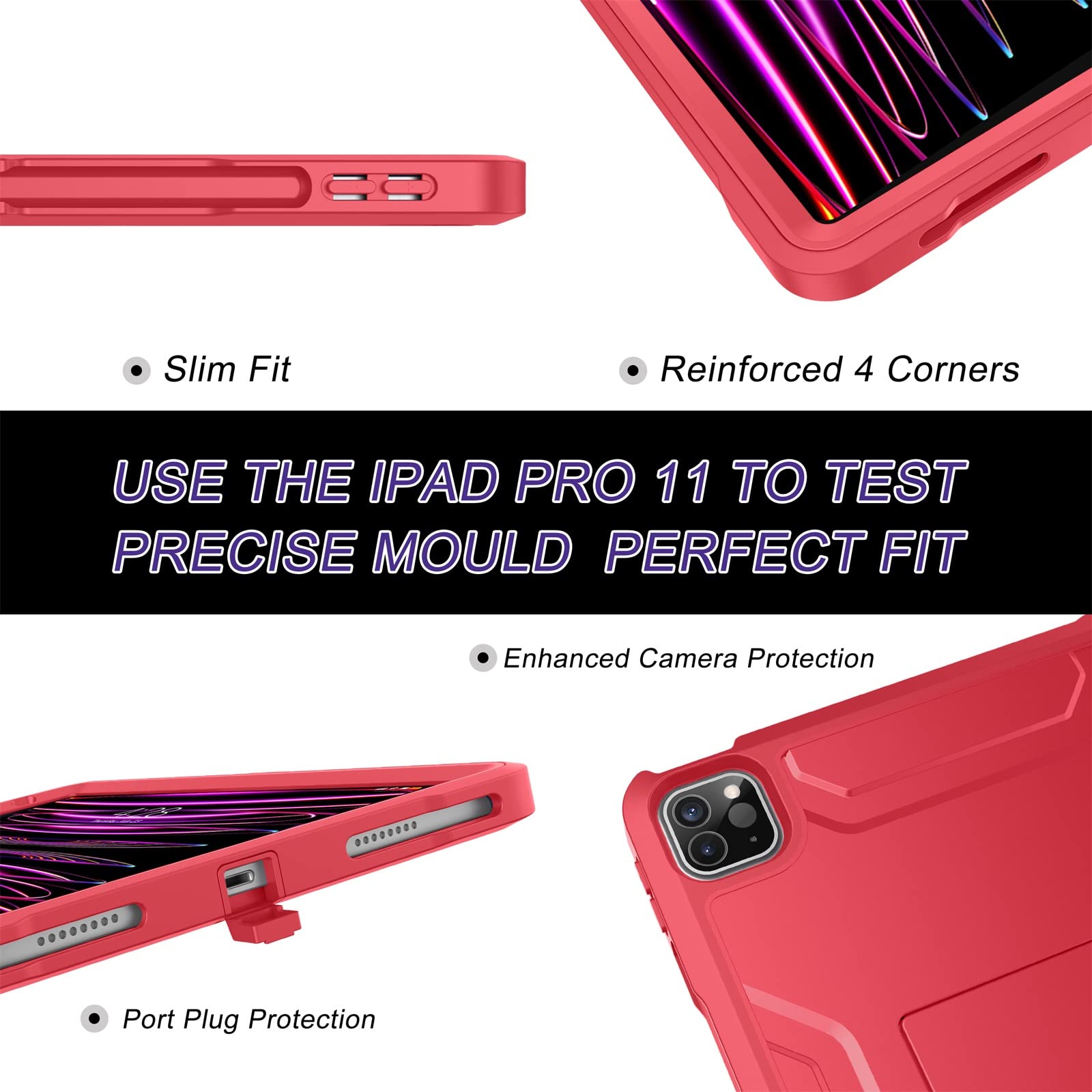 Soke Case For Ipad Pro 11 Inch 2022/2021/2020/2018/Ipad Air 5Th/4Th Generation,Built In Screen Protector   Support 2Nd Apple Pencil Charging   Heavy Duty Rugged Protective Kickstand Case   Red