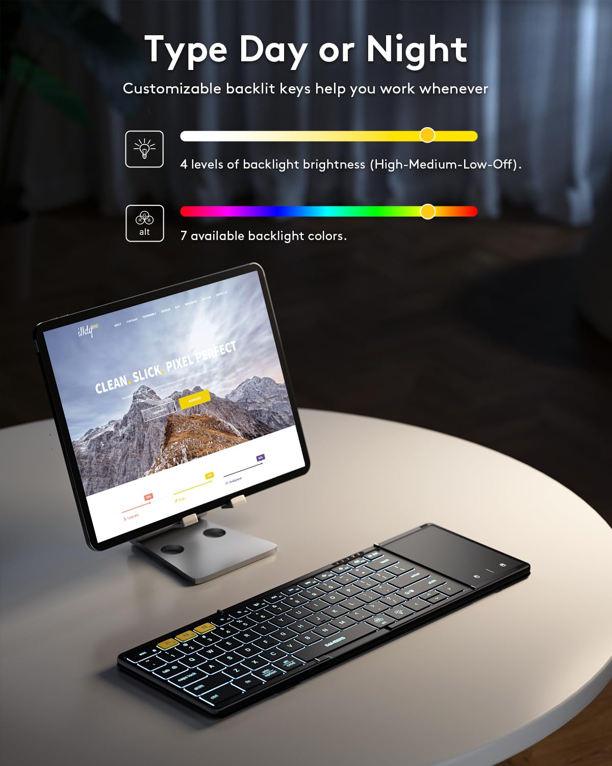 Samsers Foldable Bluetooth Keyboard With Touchpad, Full Size Wireless Folding Keyboard With Backlight, Portable Travel Keyboard