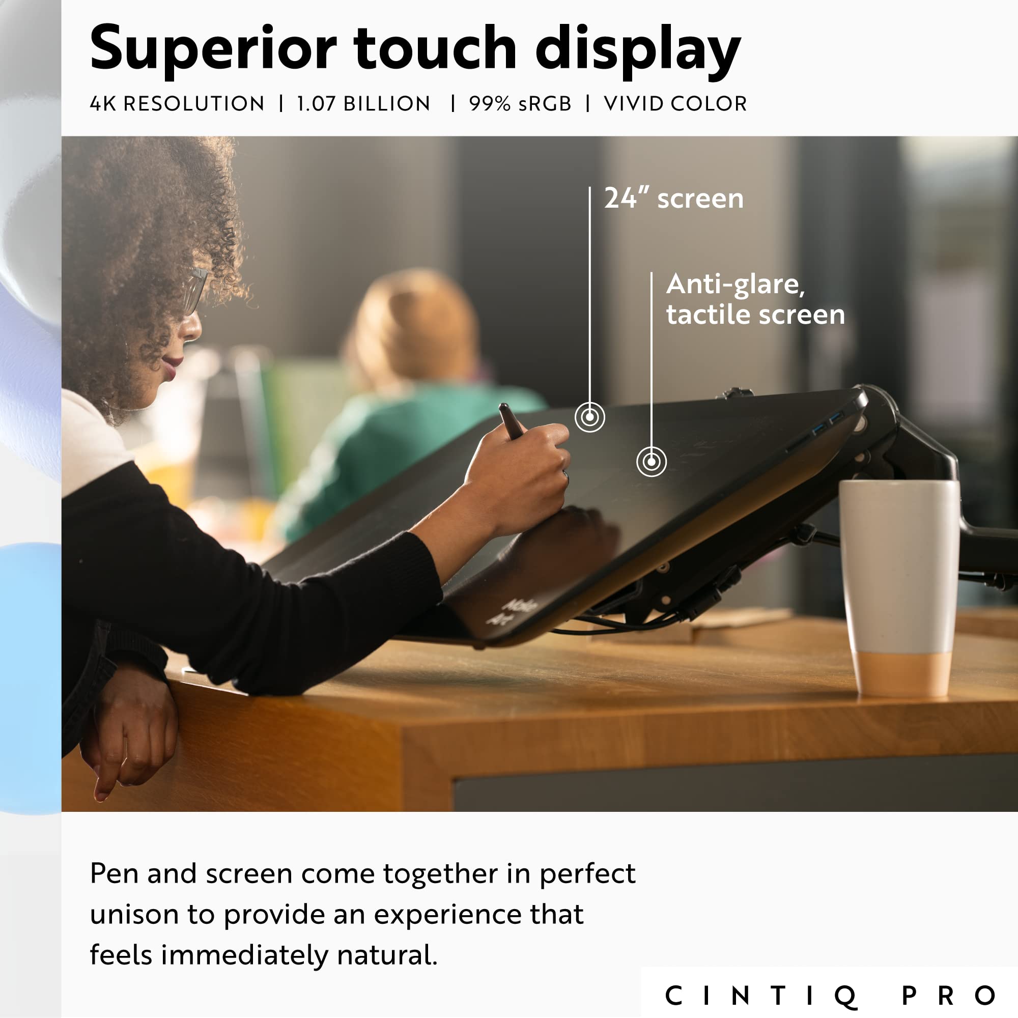Wacom Cintiq Pro 24 Creative Pen And Touch Display - 4K Graphic Drawing Monitor With 8192 Pen Pressure And 99% Adobe Rgb (Dth242