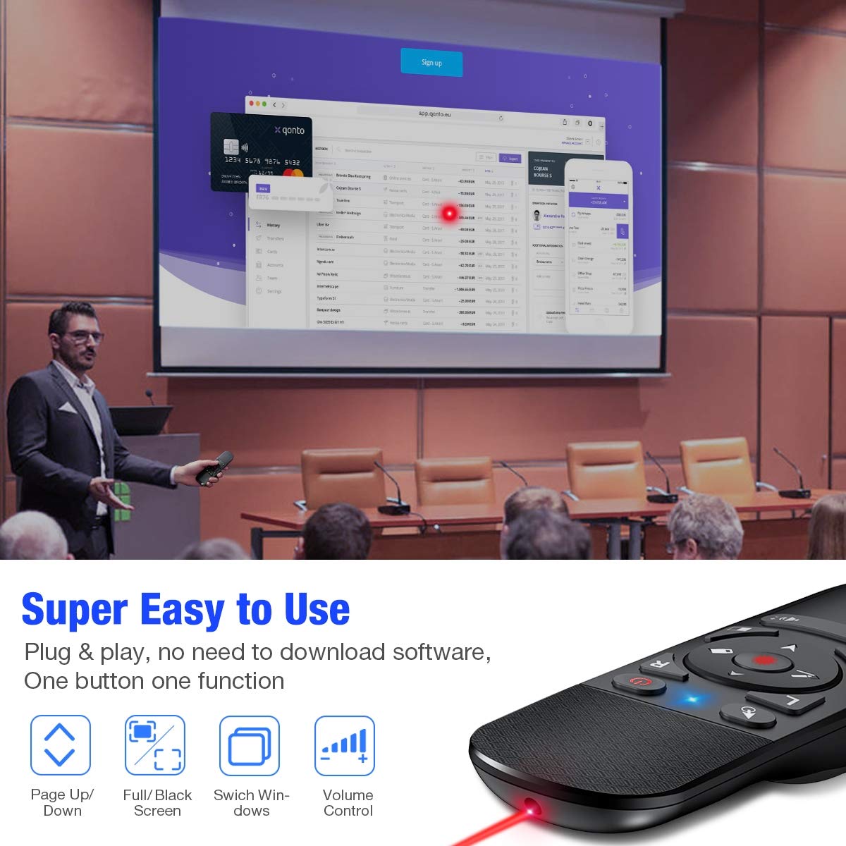 Presentation Clicker Air Mouse Function Wireless Presenter Usb Powerpoint Clicker, Rf 2.4 Ghz Presentation Remote Control Clicke