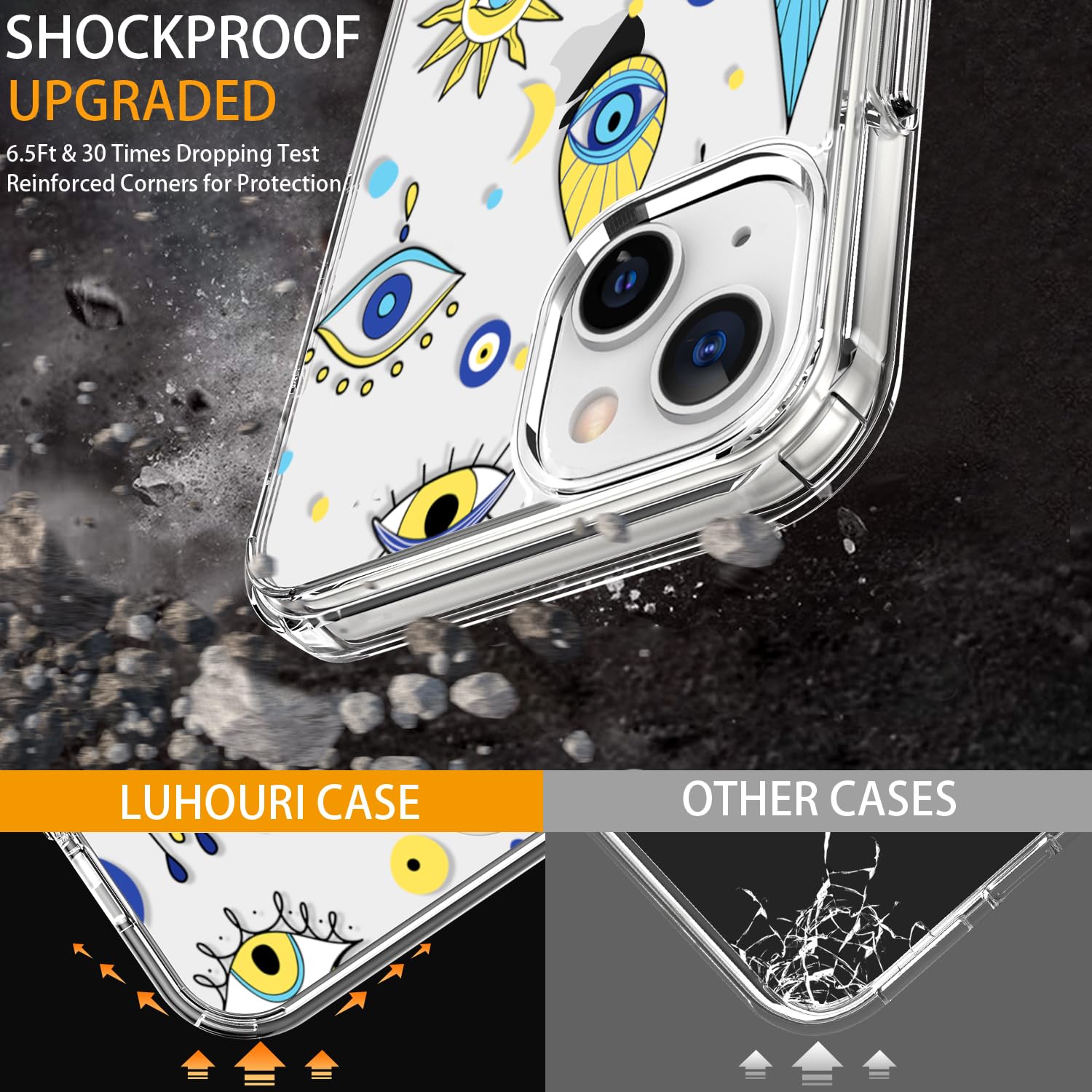 Luhouri For Iphone 15 Plus Case With Screen Protector   Crystal Clear Cover   Fashionable Pattern Design   Wireless Charging   S