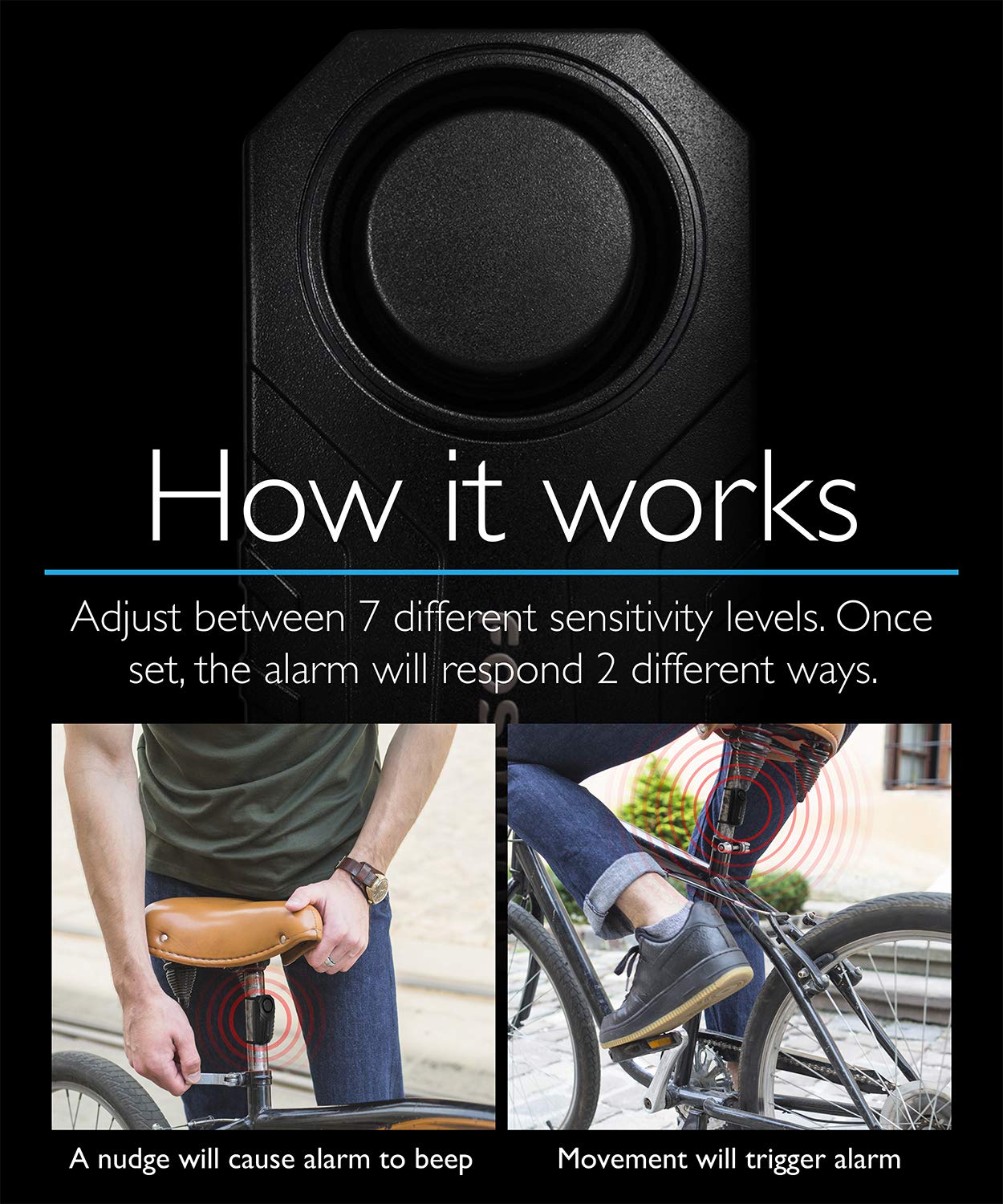 Fosmon Anti Theft Burglar Bike Alarm With Remote, Waterproof Vibration Triggered Battery Operated Loud 113Db Wireless Siren For