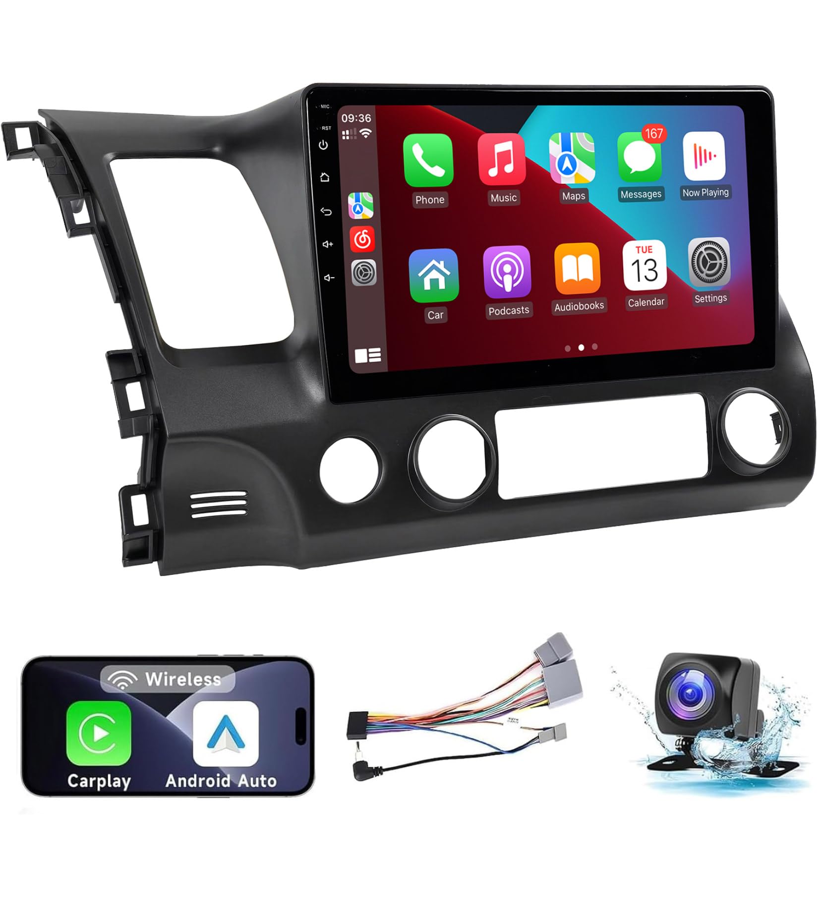 Leadfan Car Stereo Radio For Honda Civic 2006 2007 2008 2009 2010 2011 Wireless Apple Carplay Android Auto, 10.1 Inch Ips Touch