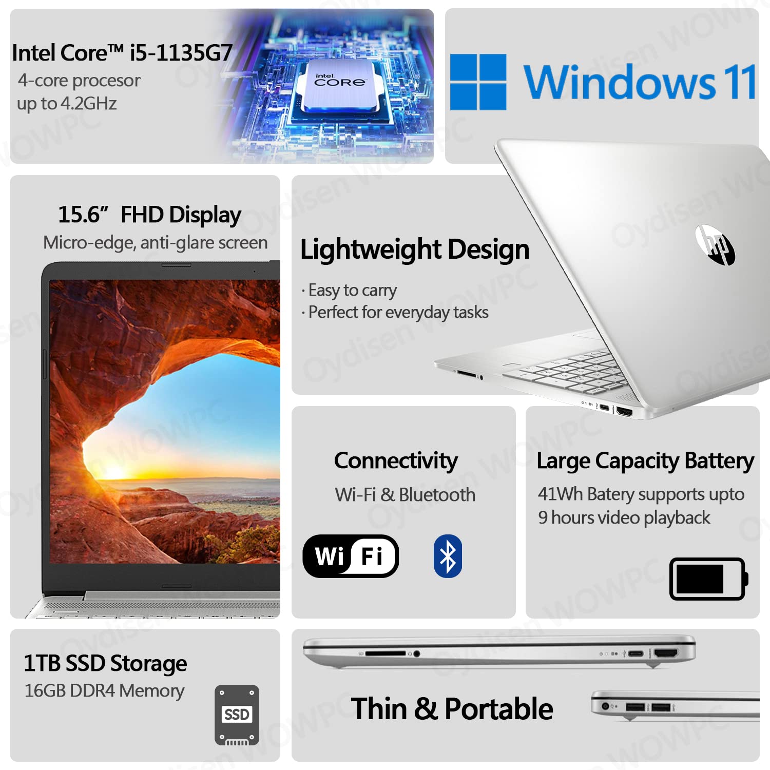 Hp 15.6 Inch Laptop, Intel Core I5 1135G7 Processor, 15.6'' Fhd Anti Glare Led Display, Hdmi, Wi Fi And Bluetooth, Lightweight D