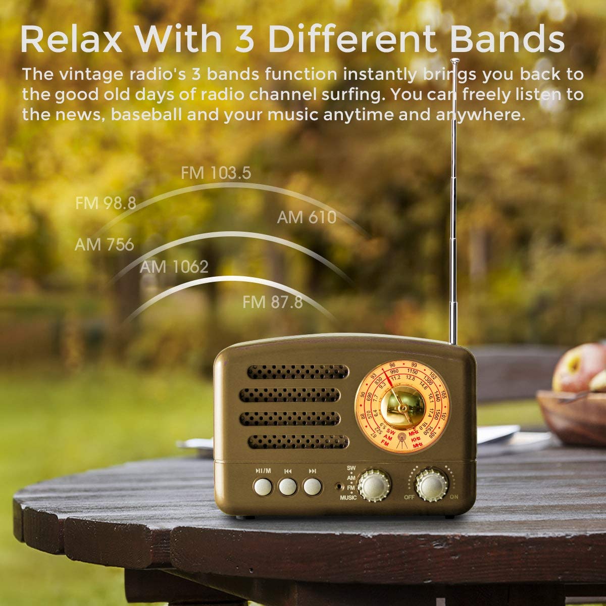 Prunus J 160 Retro Transistor Radio Battery Operated Am Fm Sw Radio, Small Rechargeable Portable Radio With 1800Mah Li Ion Batte