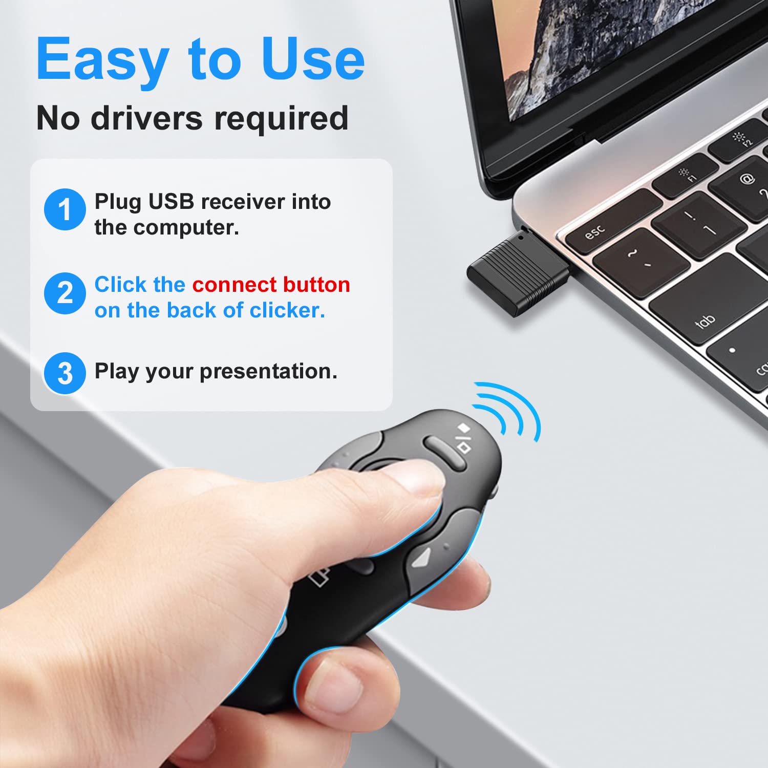 Wireless Presentation Clicker For Powerpoint Presentations, Usb Dongle Presenter Remote With Laser Pointer Slide Clickers For Ma