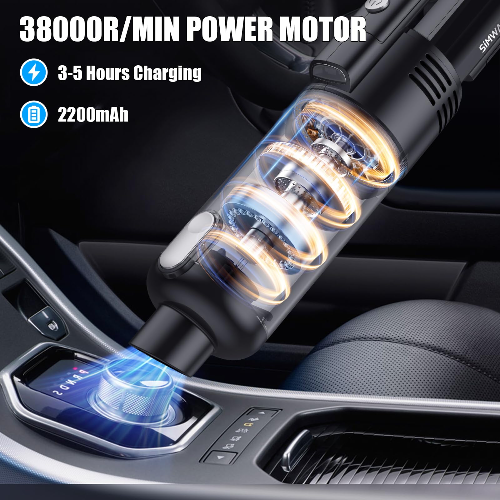 Handheld Car Vacuum Cleaner Cordless: 9500Pa Powerful Suction Portable Lightweight Hand Held Vacuum   Large Capacity Battery Las