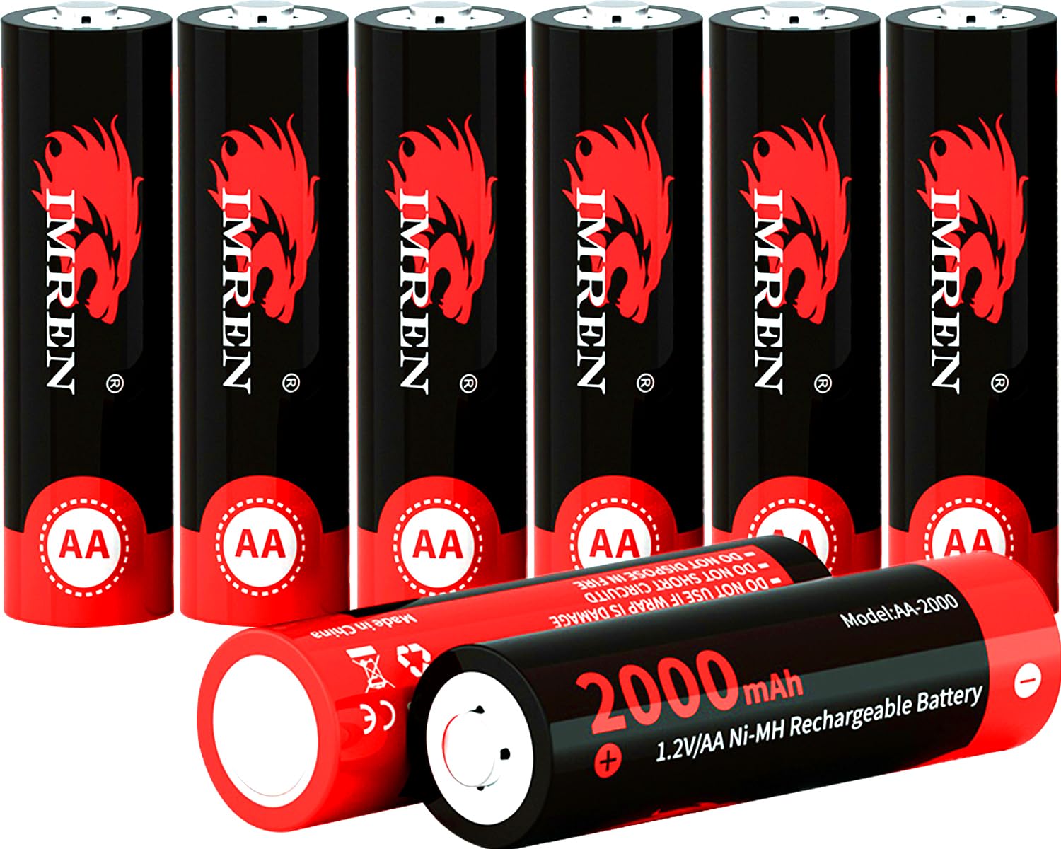 Imren Rechargeable Aa Batteries, Double A Battery Standard Capacity 2000Mah Nimh Aa Battery,1200 Cycles Reusable, 8 Pack Recharg