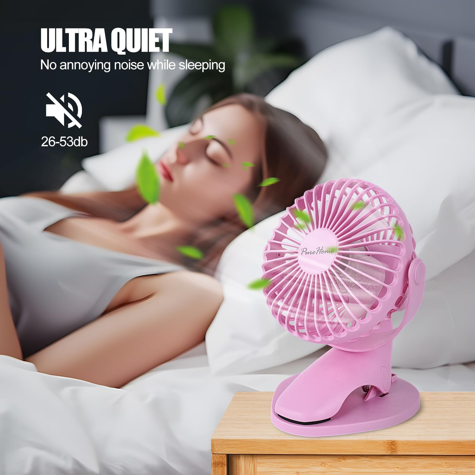 Portable Clip Fan Battery Operated,3 Speeds Usb Rechargeable Mini Table Fan With Strong Airflow,360Rotation Ultra Quiet Personal