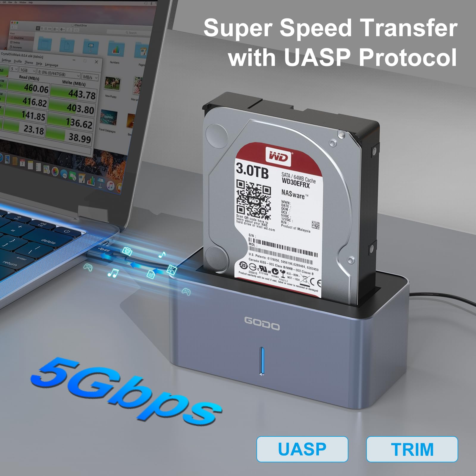 Godo Sas/Sata Hard Drive Docking Station Adapter, 2.5/3.5 Inch Usb 3.0 External Sas Enclosure, Hdd Ssd Converter With 12V/2.5A P