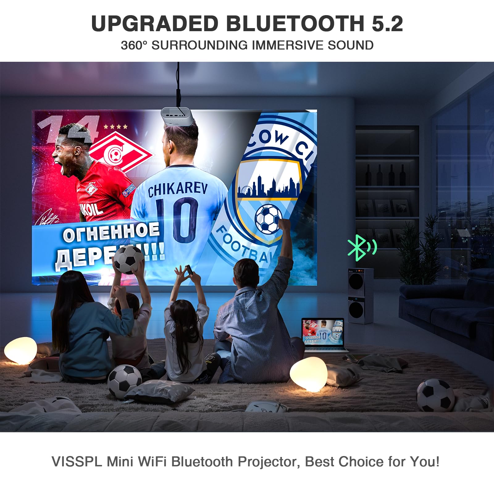 Mini Projector With Wifi And Bluetooth, Visspl Full Hd 1080P Projector, Portable Outdoor Projector With Tripod, Home Theater Mov