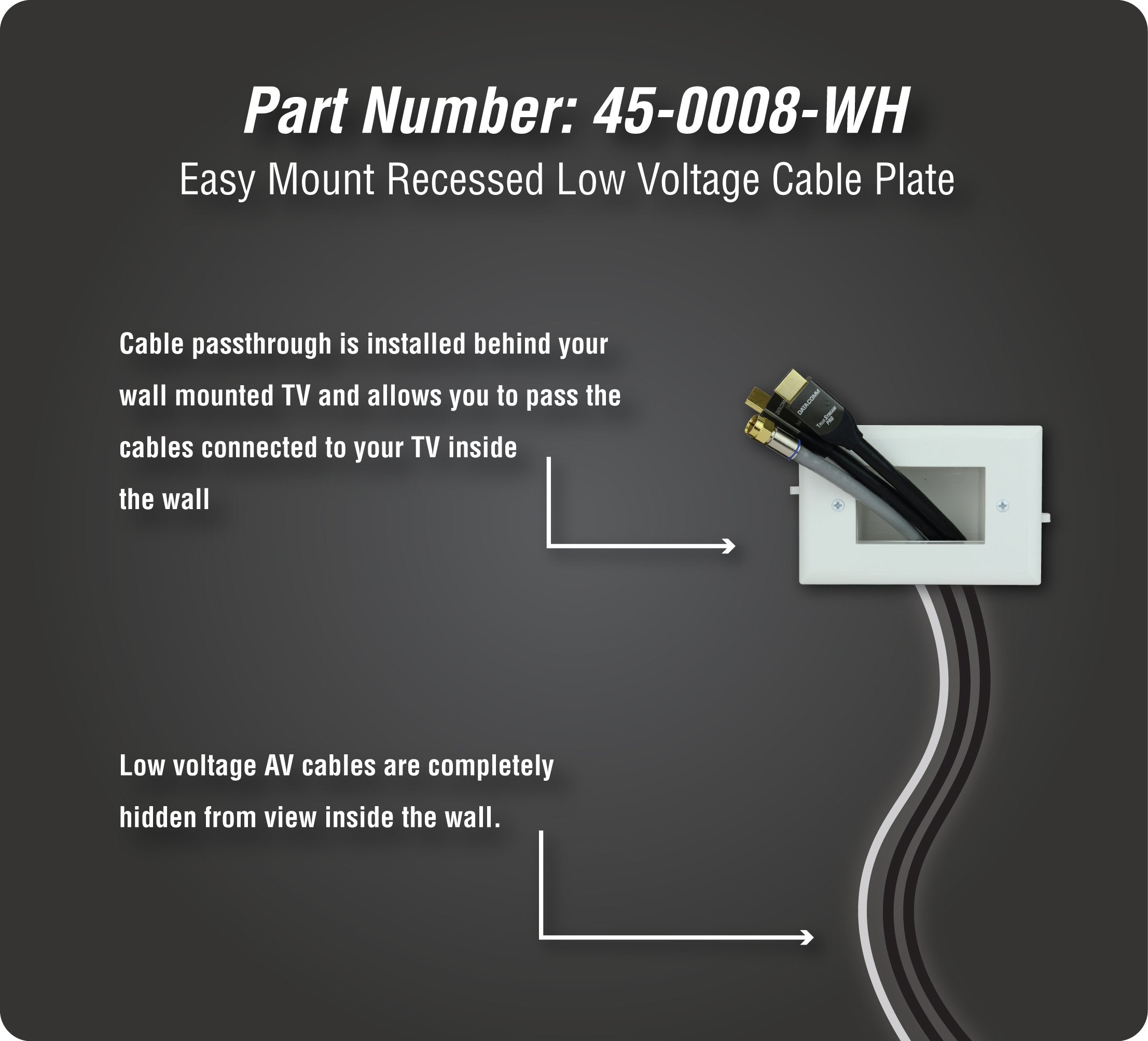 Data Comm Electronics 45 0008 Bk Easy Mount Recessed Low Voltage Cable Plate   Black