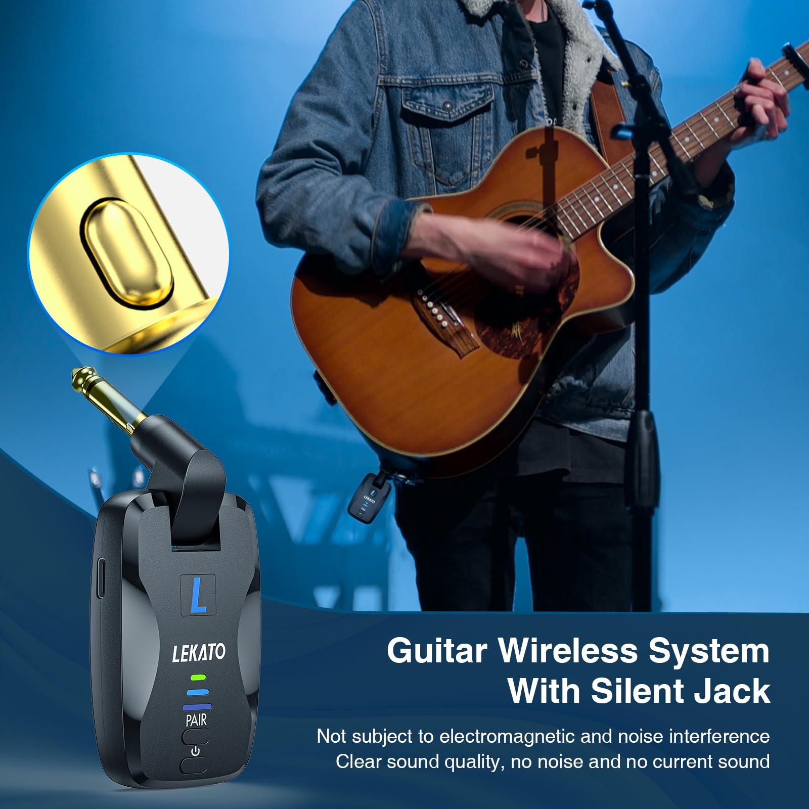 Lekato Bass Guitar Wireless System Exclusive Mute Plug For Electric Guitar Bass, 2.4Ghz Wireless Guitar Transmitter And Receiver