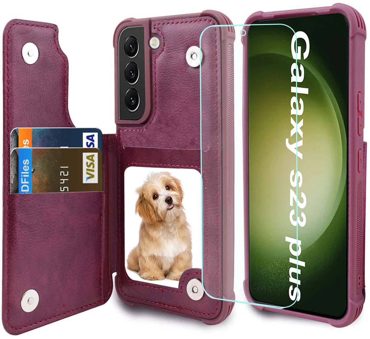 Vanavagy Wallet Case Compatible For Galaxy S23+ Plus,Leather Flip Folio Phone Cover Fits Magnetic Car Mount With Credit Card Hol