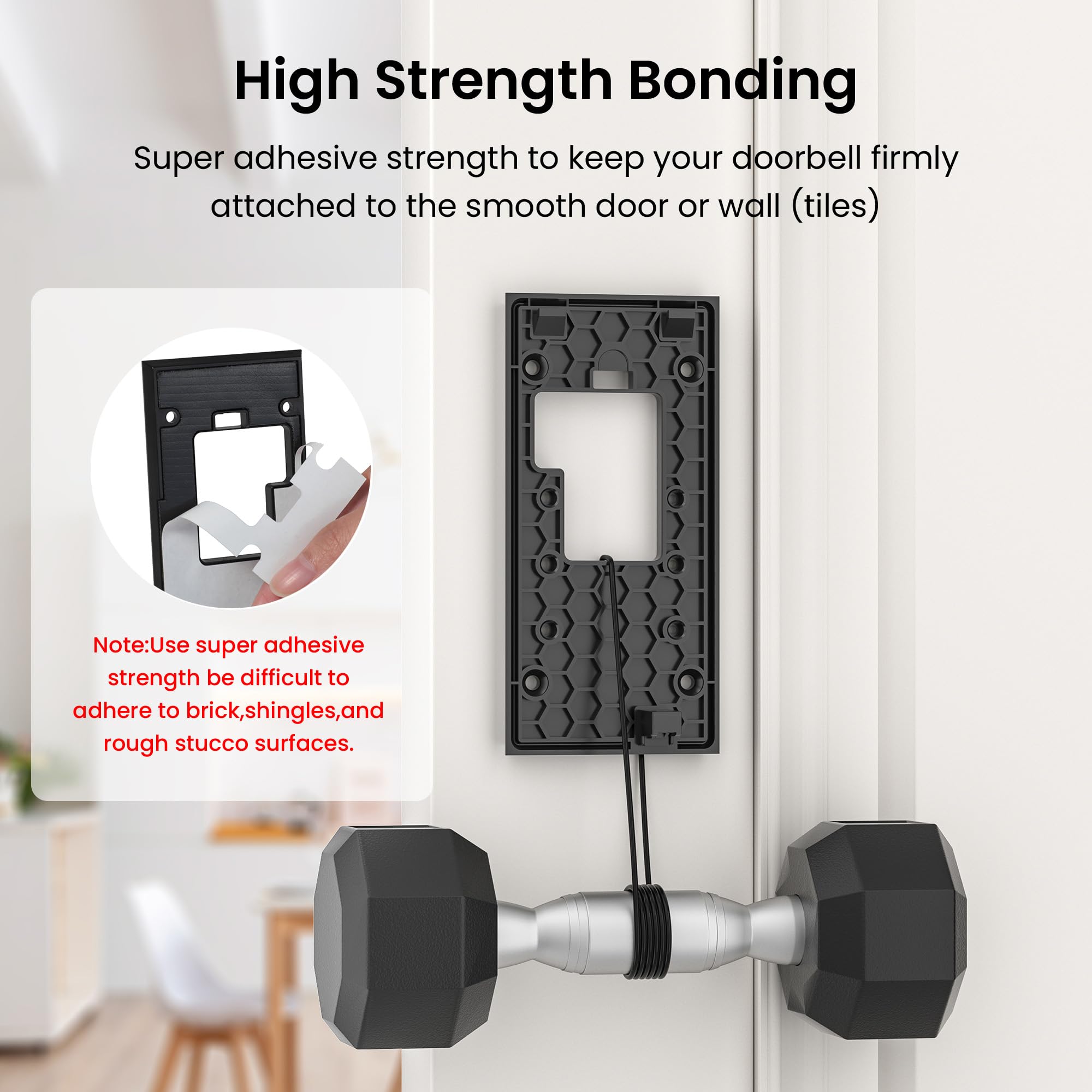 No Drill Adhesive Video Doorbell Mount Compatible With Ring Battery Doorbell (2024 Release) Wireless, Door Mounting Holder Brack