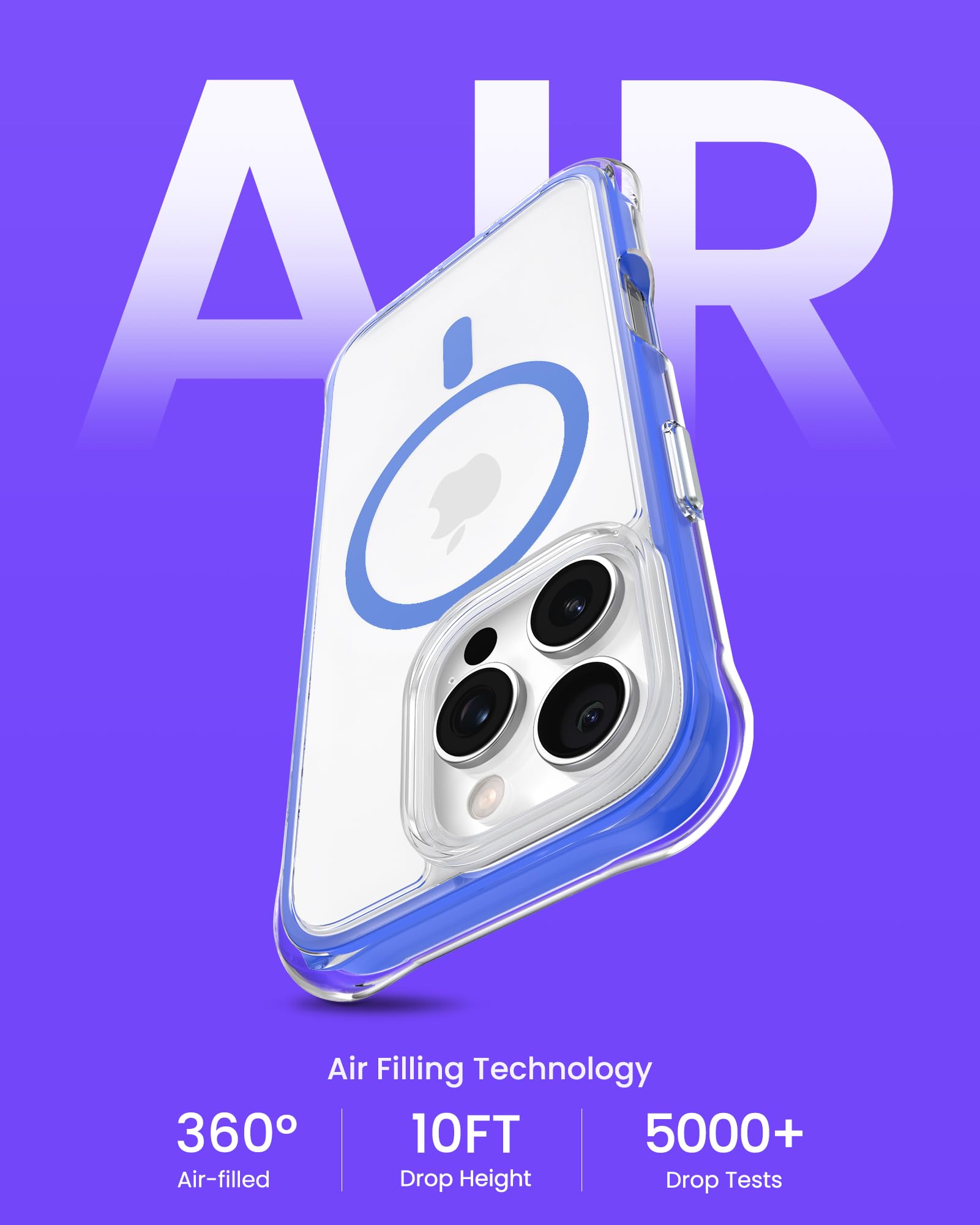 Ornarto Air Case For Iphone 16 Pro Clear, Compatible With Magsafe, Military Grade Drop Protection Cover With Built In Air, Blue