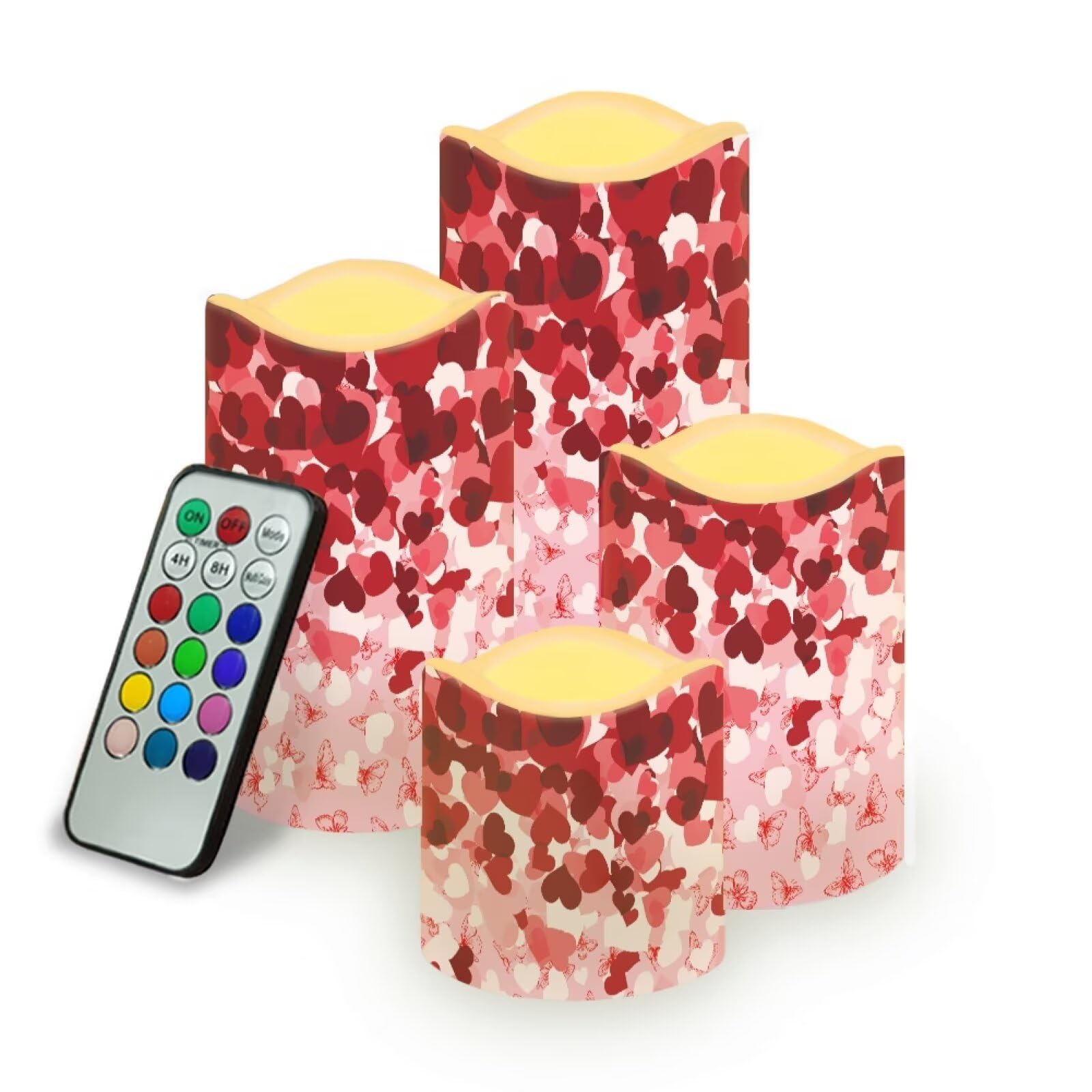 Uorisanigo Red Pink Heart Pattern Flickering Flameless Candles with Remote LED Pillar Candles Battery Operated with Timer Color 