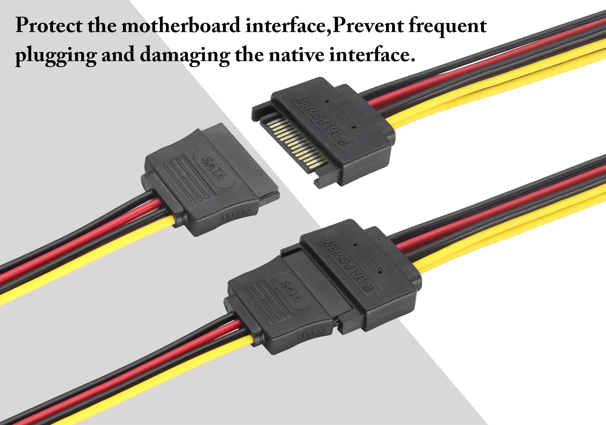 Zdycgtime 15Pin Sata Power Supply 1 To 2 Y Splitter Cable,Sata 15Pin 1 Male To 2 Female Interface Extension Cable,15Pin Desktop