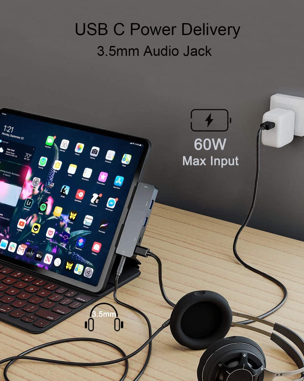 Ipad Pro Usb C Hub Adapter For Ipad Pro 2024 M4 M2 M1,7-In-1 Hub With 4K@60Hz Hdmi,3.5Mm Jack,Usb3.0,Pd 60W,Sd/Tf Card Slot,Ipad