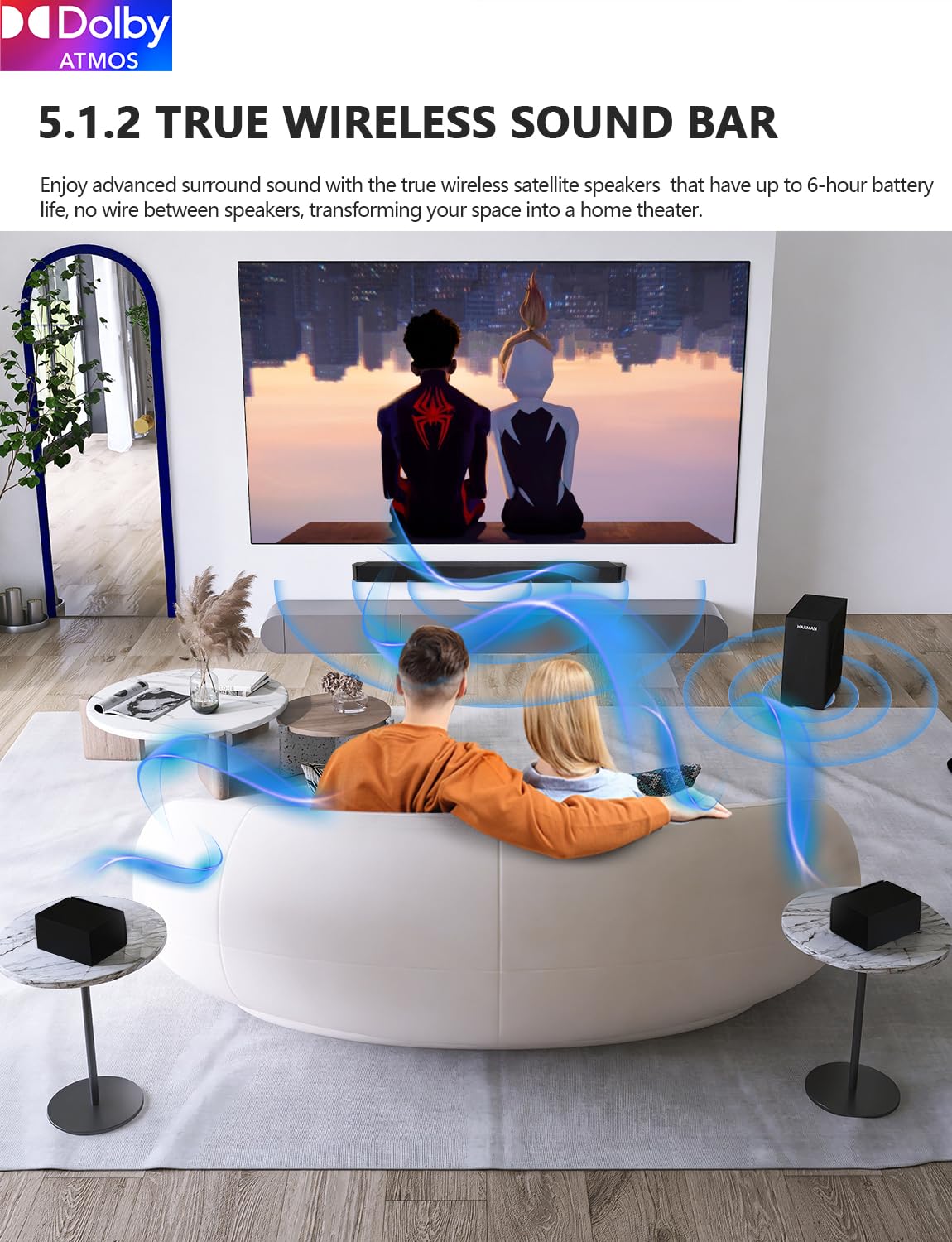 Raineverry 5.1.2 Premium Dolby Atmos Soundbar With Wireless Subwoofer, Bluetooth 5.1, Hdmi & Optical   Works With 4K & Hd Tvs