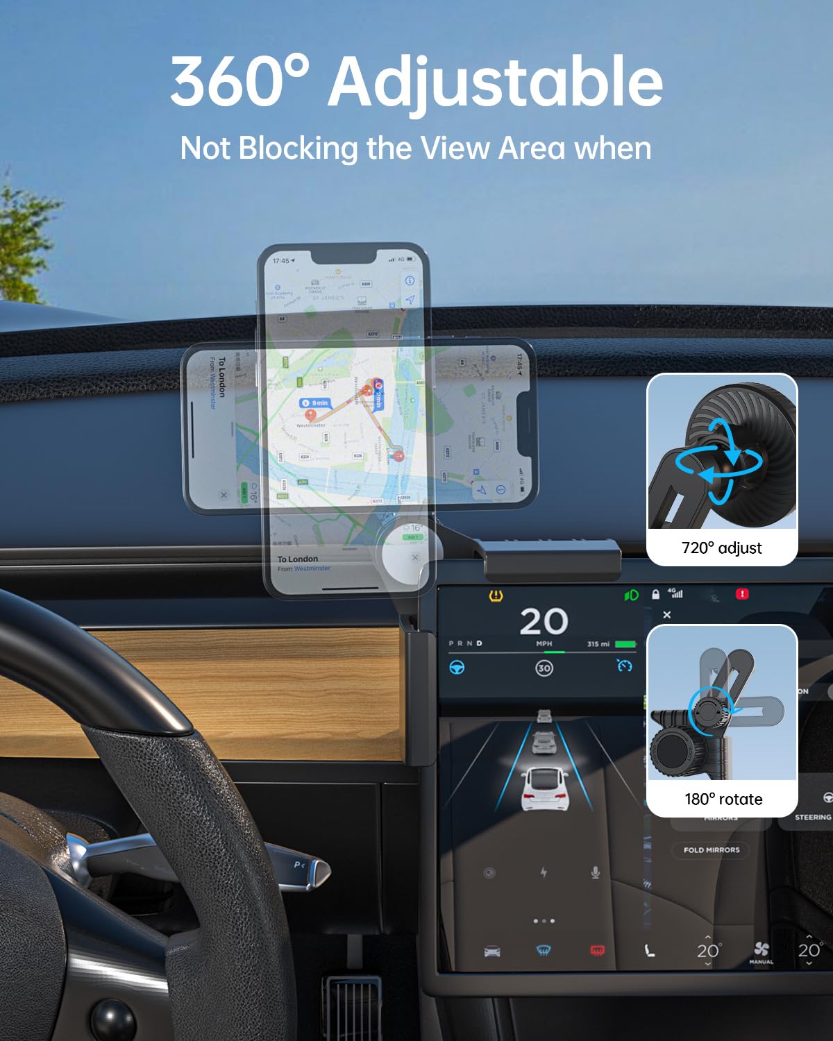 Aihiwvol For Tesla Phone Mount Magsafe, Strong Suction Power And No Glue Required For Screen, Magnetic Power Adjustable Tesla Ph