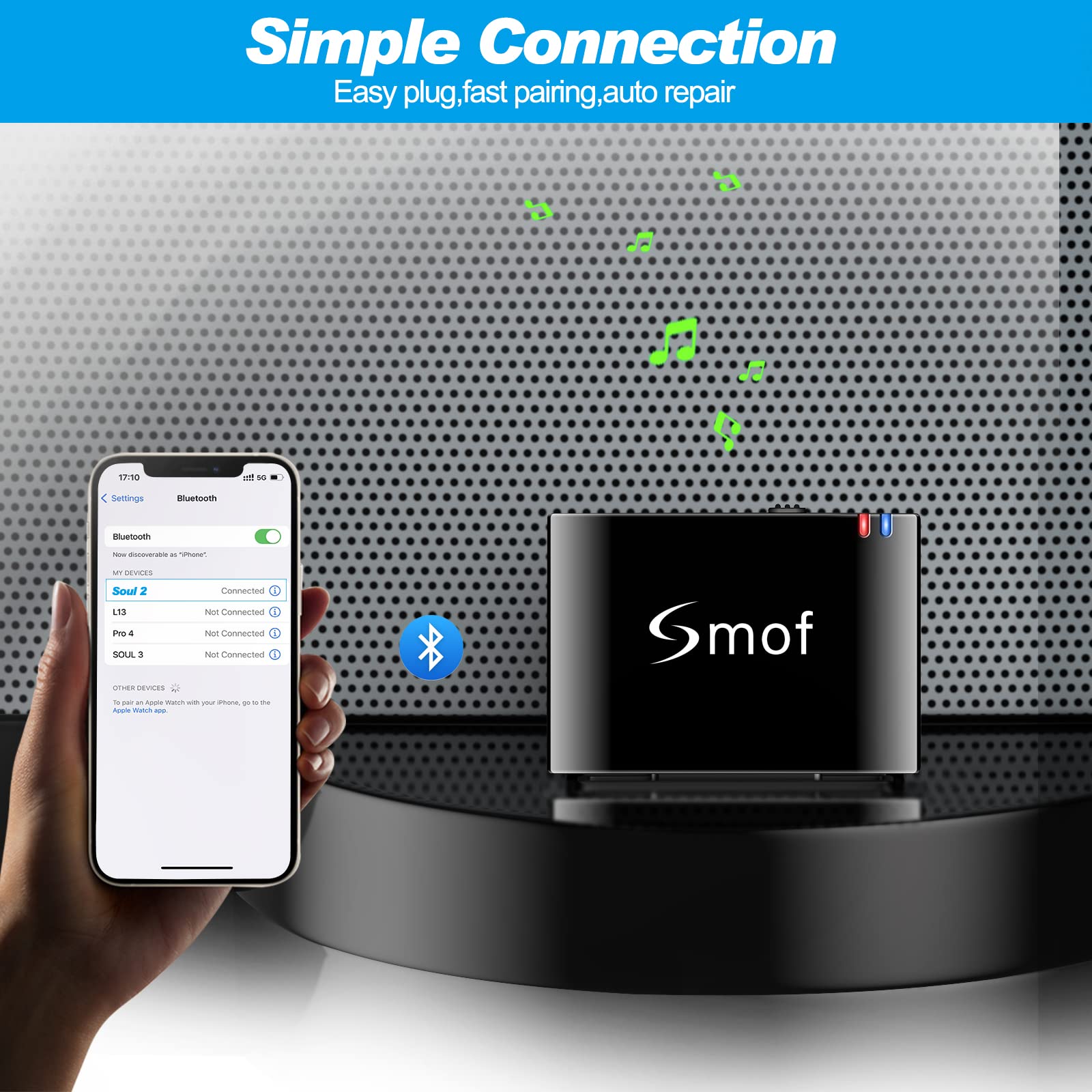 Smof Premium 30 Pin Bluetooth Adapter Receiver For Bose Sounddock And 30 Pin Ipod Iphone Music Docking Station With Bluetooth Audio Receiver 3.5 Mm Aux Output Female(Not For Car) Black