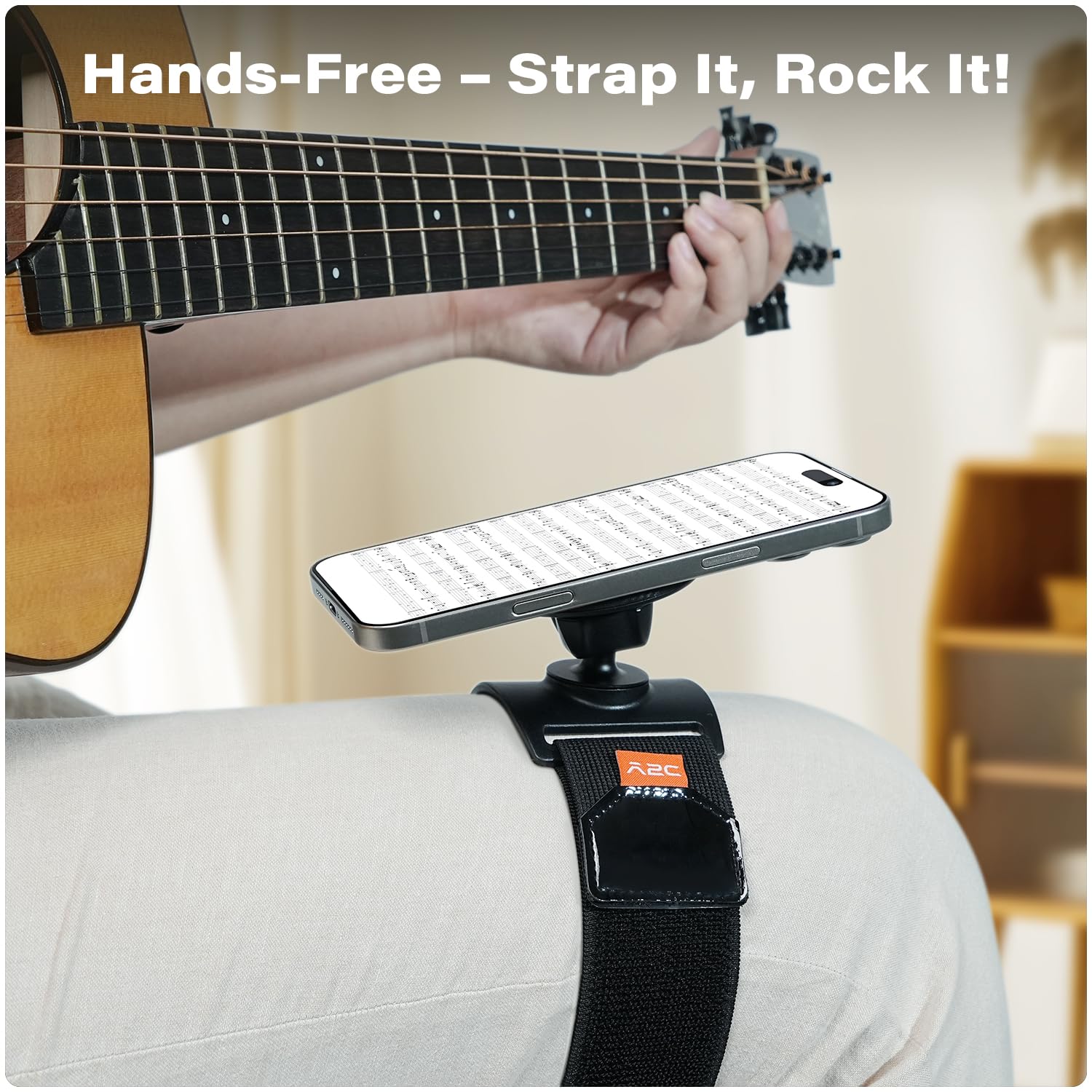 A2C Magnetic Guitar Phone Holder Mount With Adjustable Elastic Strap | 360 Rotatable Ball Head | Guitar Accessory Gift | Compati